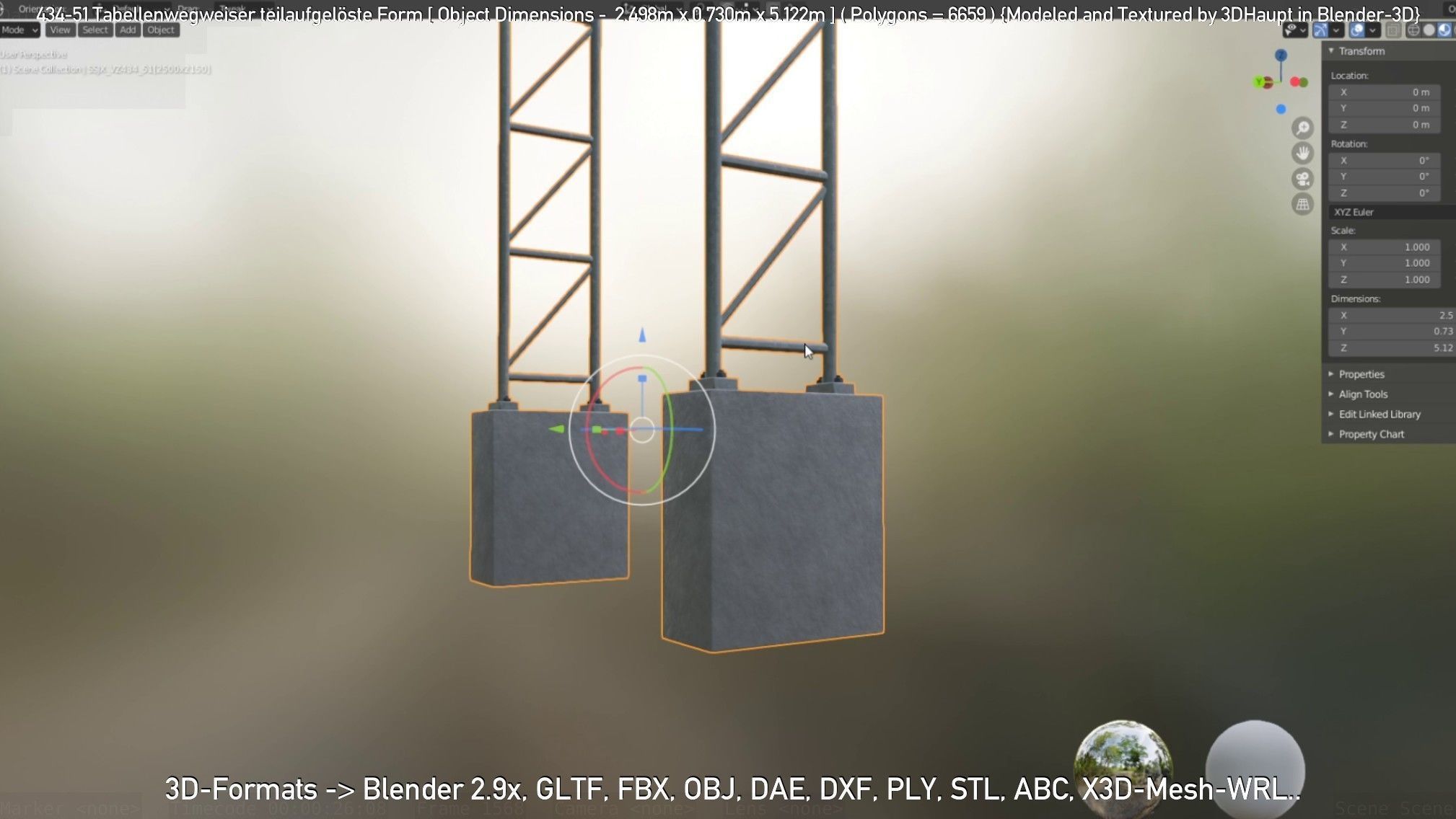 German Traffic Sign 434-51 Tabellenwegweiser  Low-poly 3D model_41