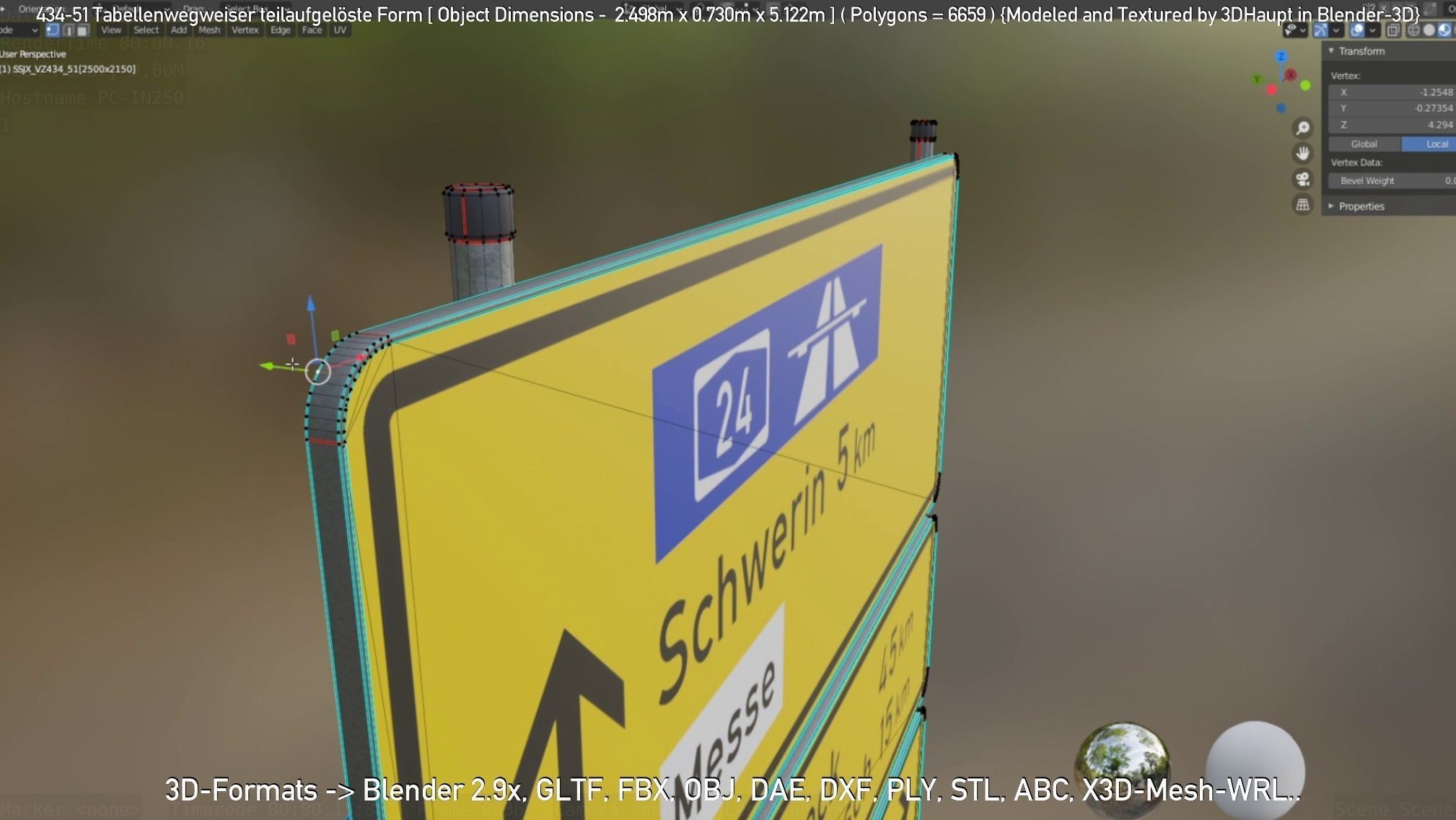 German Traffic Sign 434-51 Tabellenwegweiser  Low-poly 3D model_24