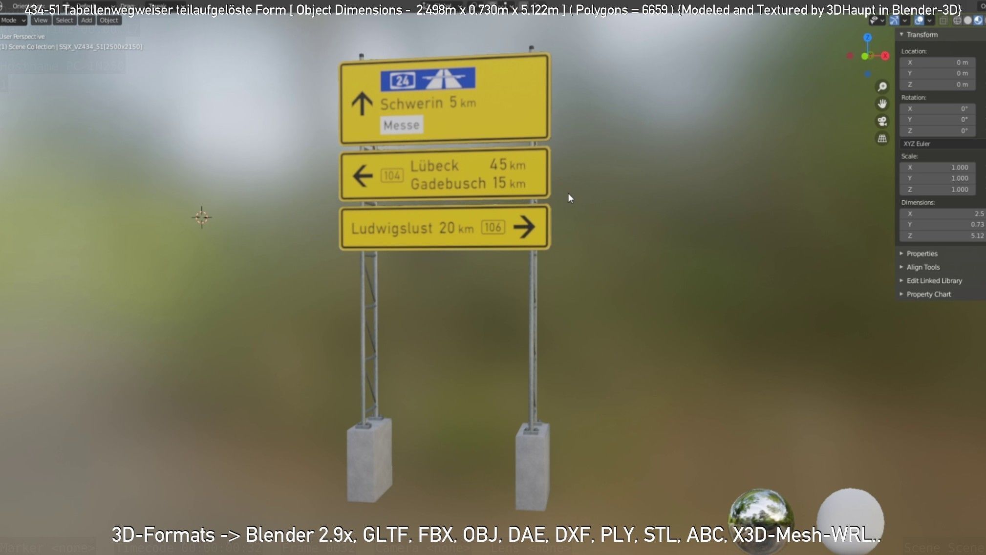 German Traffic Sign 434-51 Tabellenwegweiser  Low-poly 3D model_54
