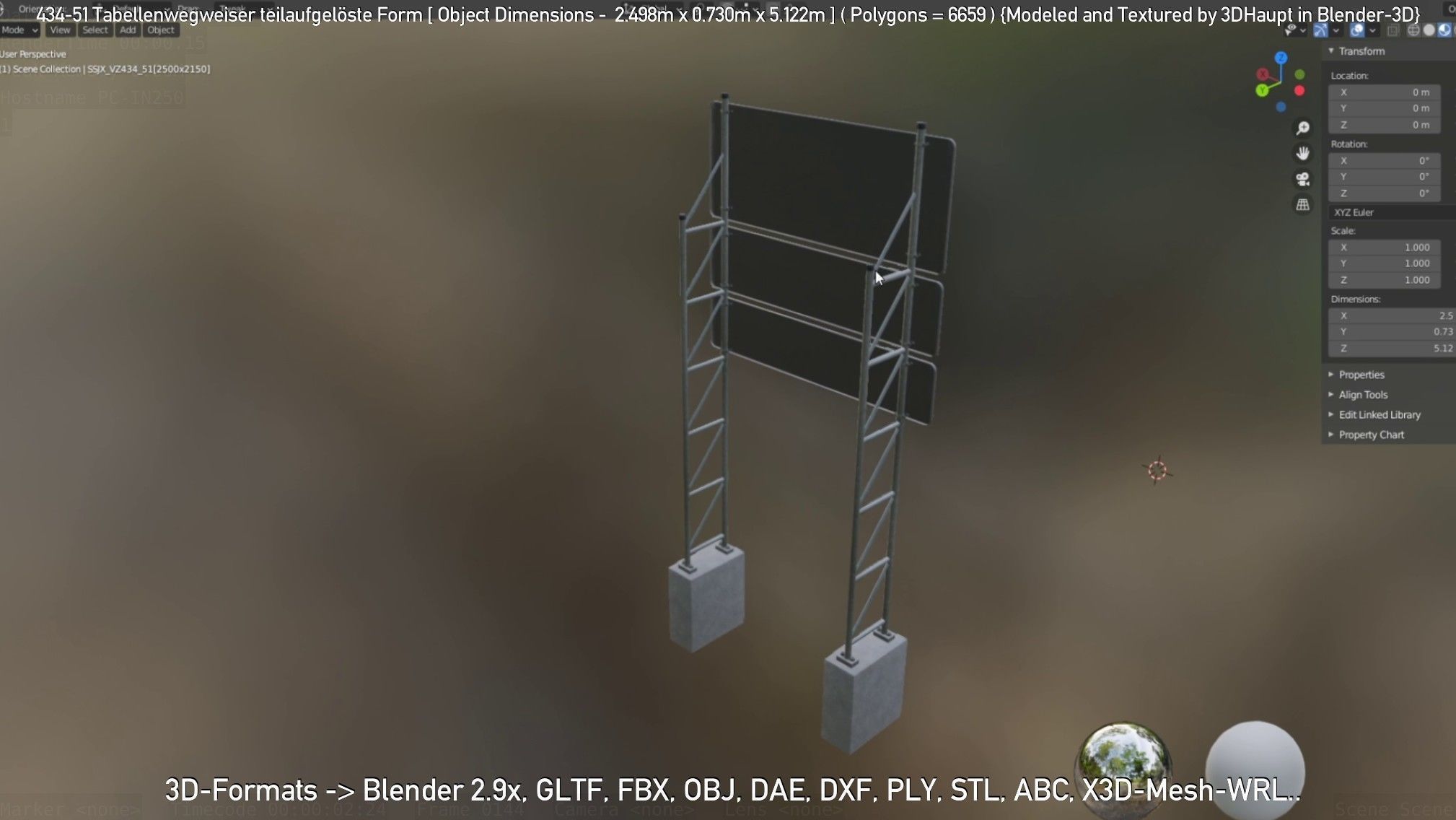 German Traffic Sign 434-51 Tabellenwegweiser  Low-poly 3D model_56