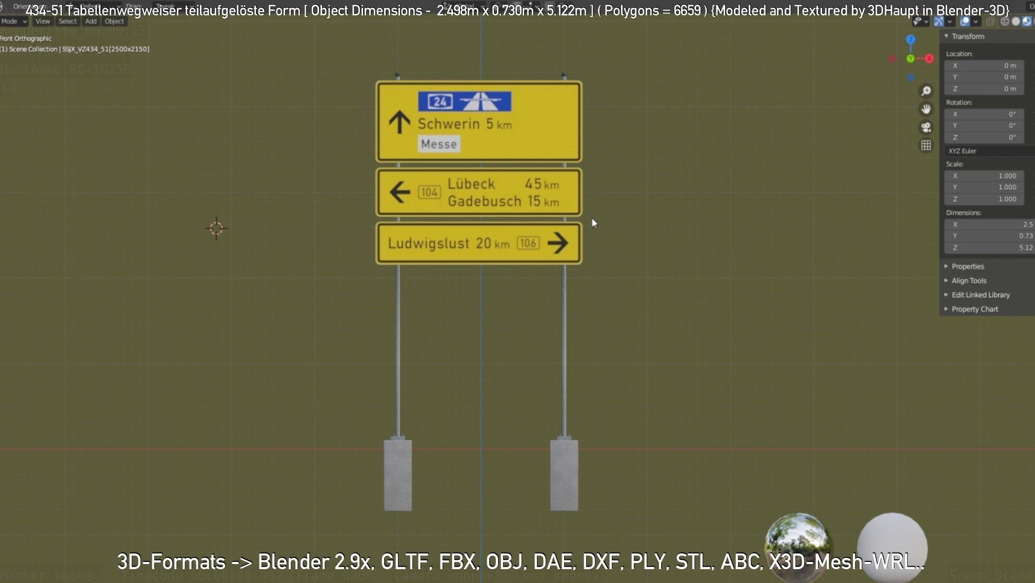 German Traffic Sign 434-51 Tabellenwegweiser  Low-poly 3D model_5