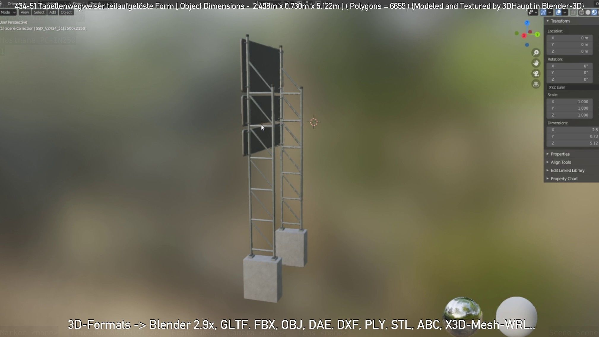 German Traffic Sign 434-51 Tabellenwegweiser  Low-poly 3D model_7