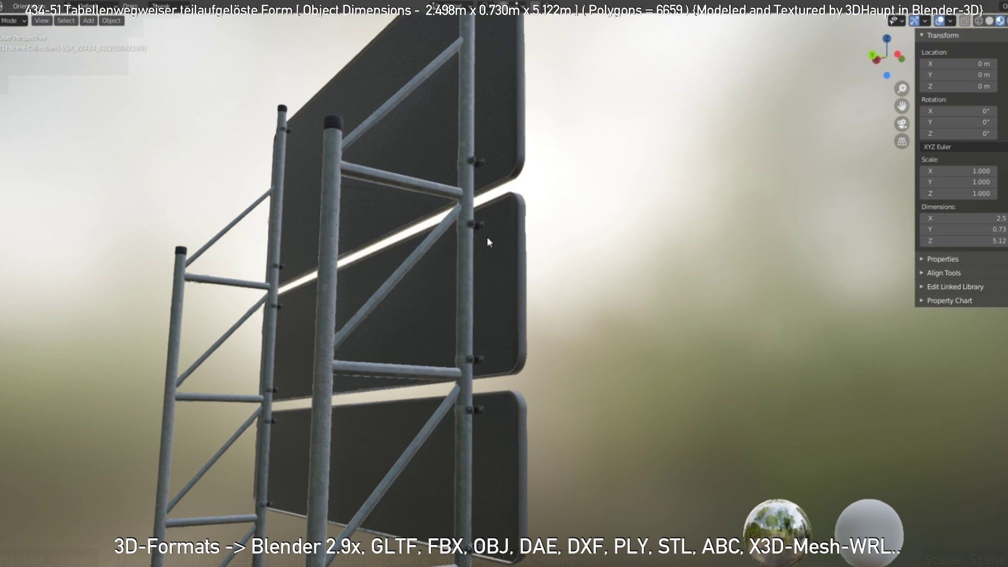 German Traffic Sign 434-51 Tabellenwegweiser  Low-poly 3D model_3