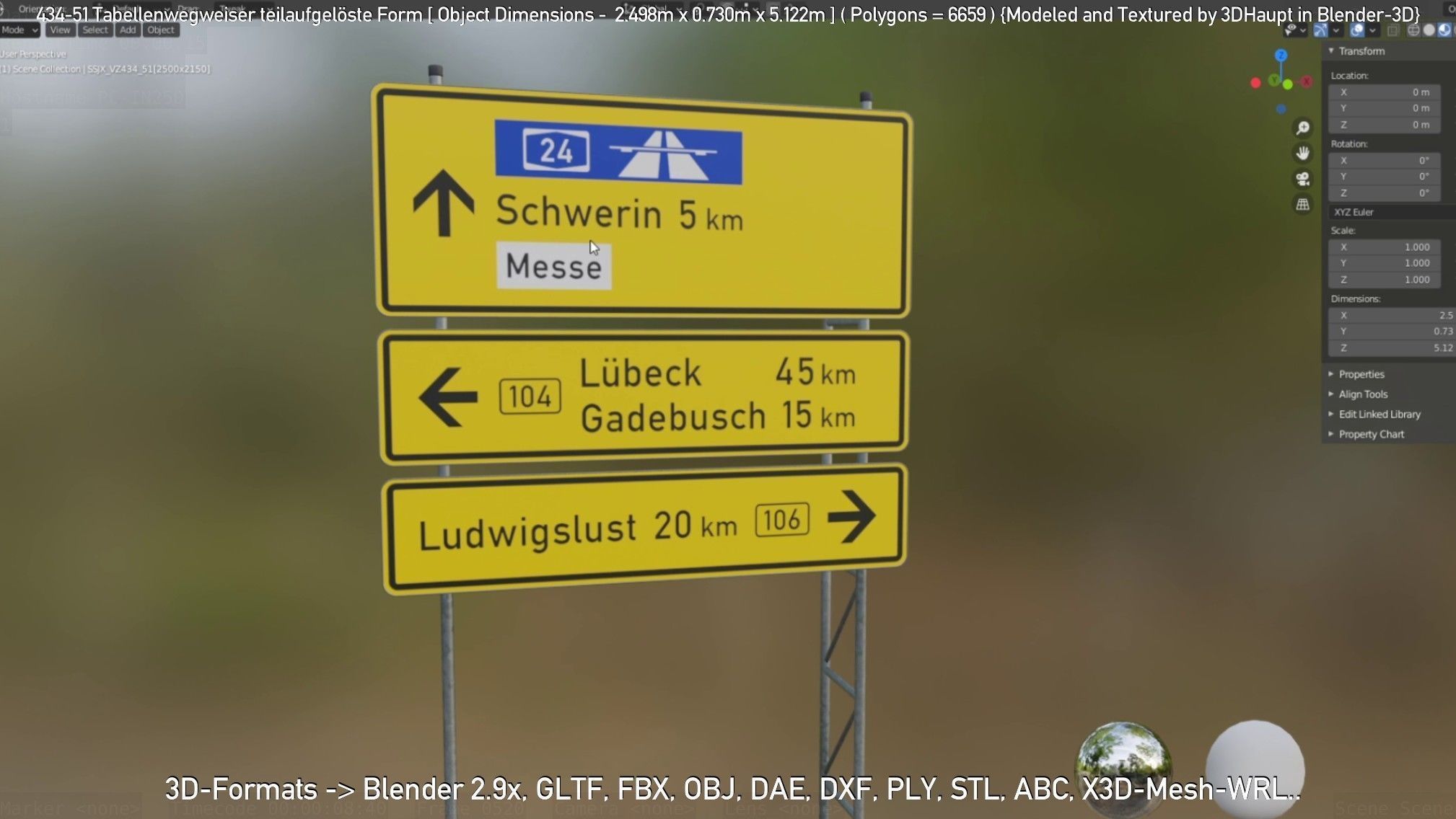 German Traffic Sign 434-51 Tabellenwegweiser  Low-poly 3D model_60