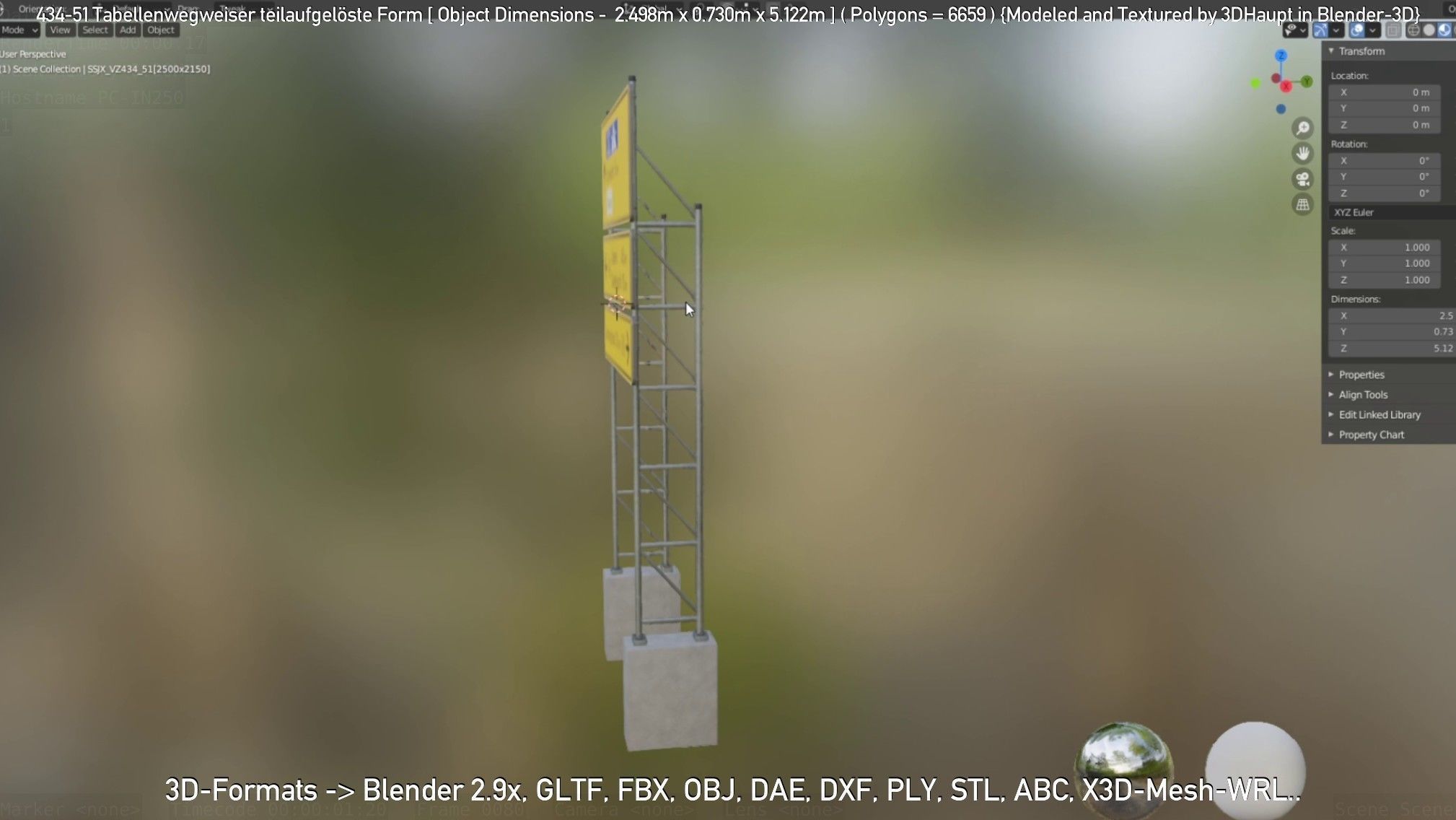 German Traffic Sign 434-51 Tabellenwegweiser  Low-poly 3D model_55