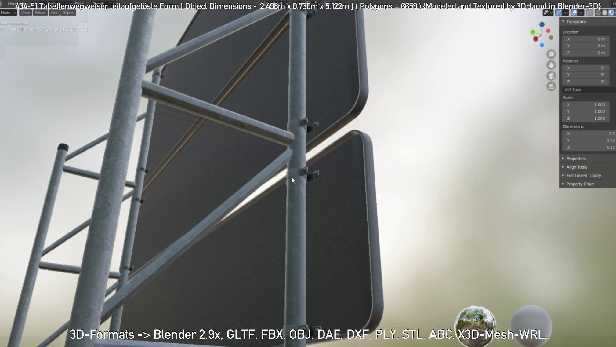 German Traffic Sign 434-51 Tabellenwegweiser  Low-poly 3D model_13