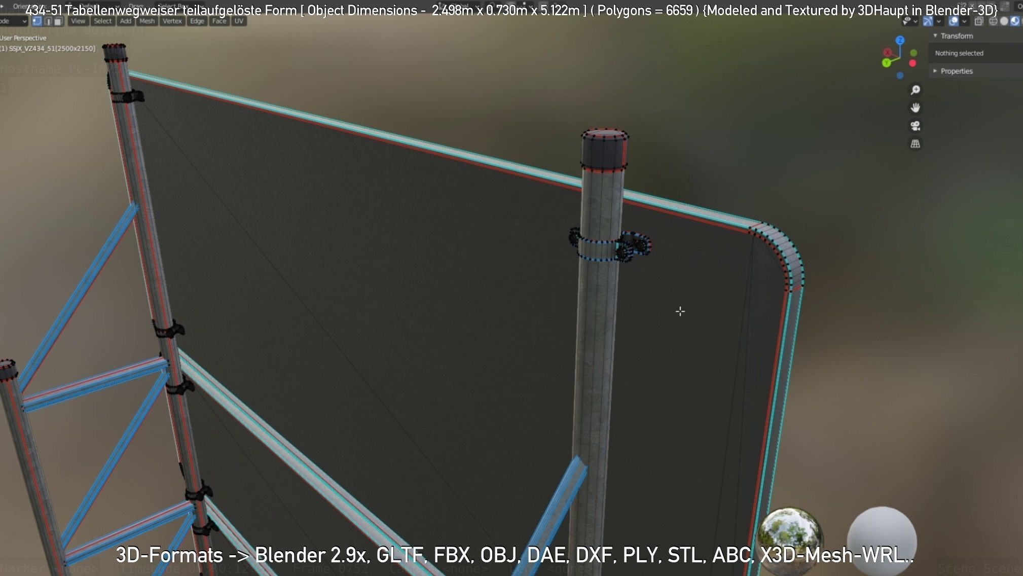 German Traffic Sign 434-51 Tabellenwegweiser  Low-poly 3D model_20