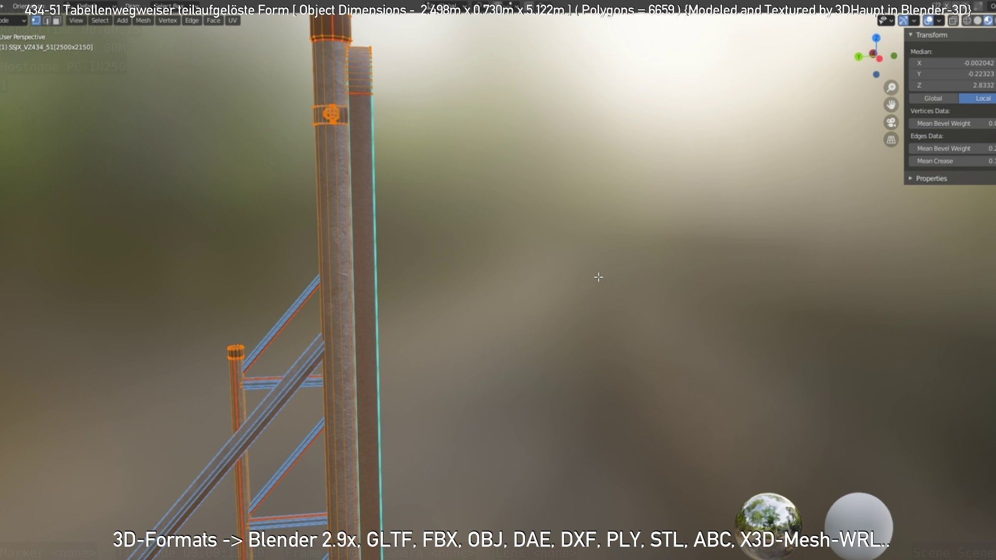 German Traffic Sign 434-51 Tabellenwegweiser  Low-poly 3D model_21