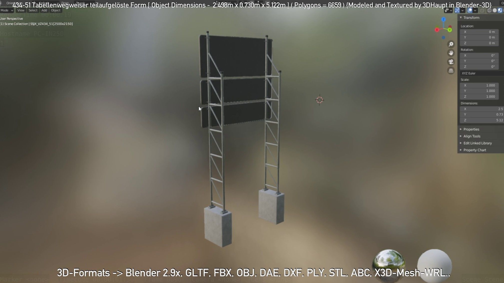 German Traffic Sign 434-51 Tabellenwegweiser  Low-poly 3D model_8