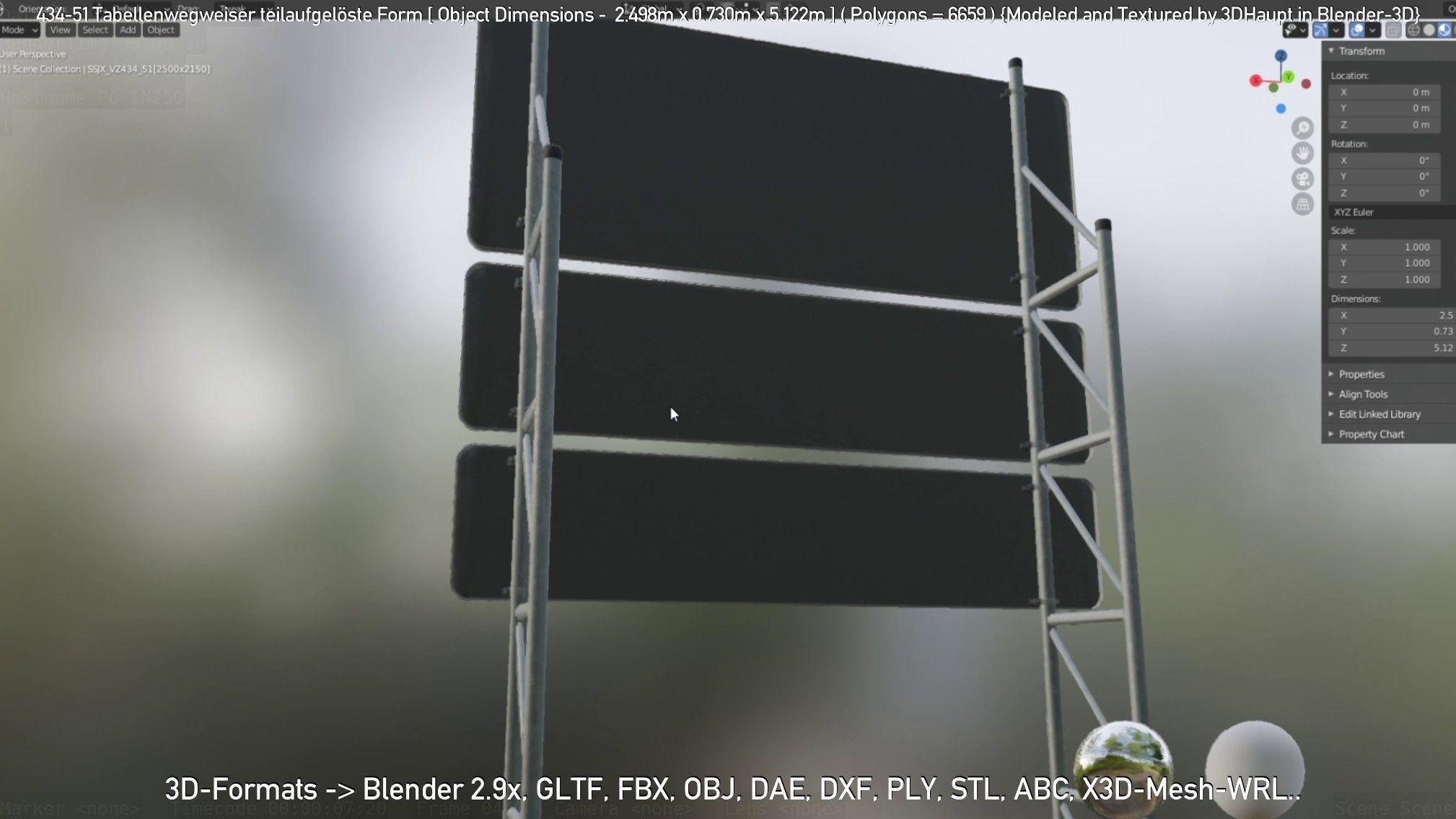 German Traffic Sign 434-51 Tabellenwegweiser  Low-poly 3D model_51