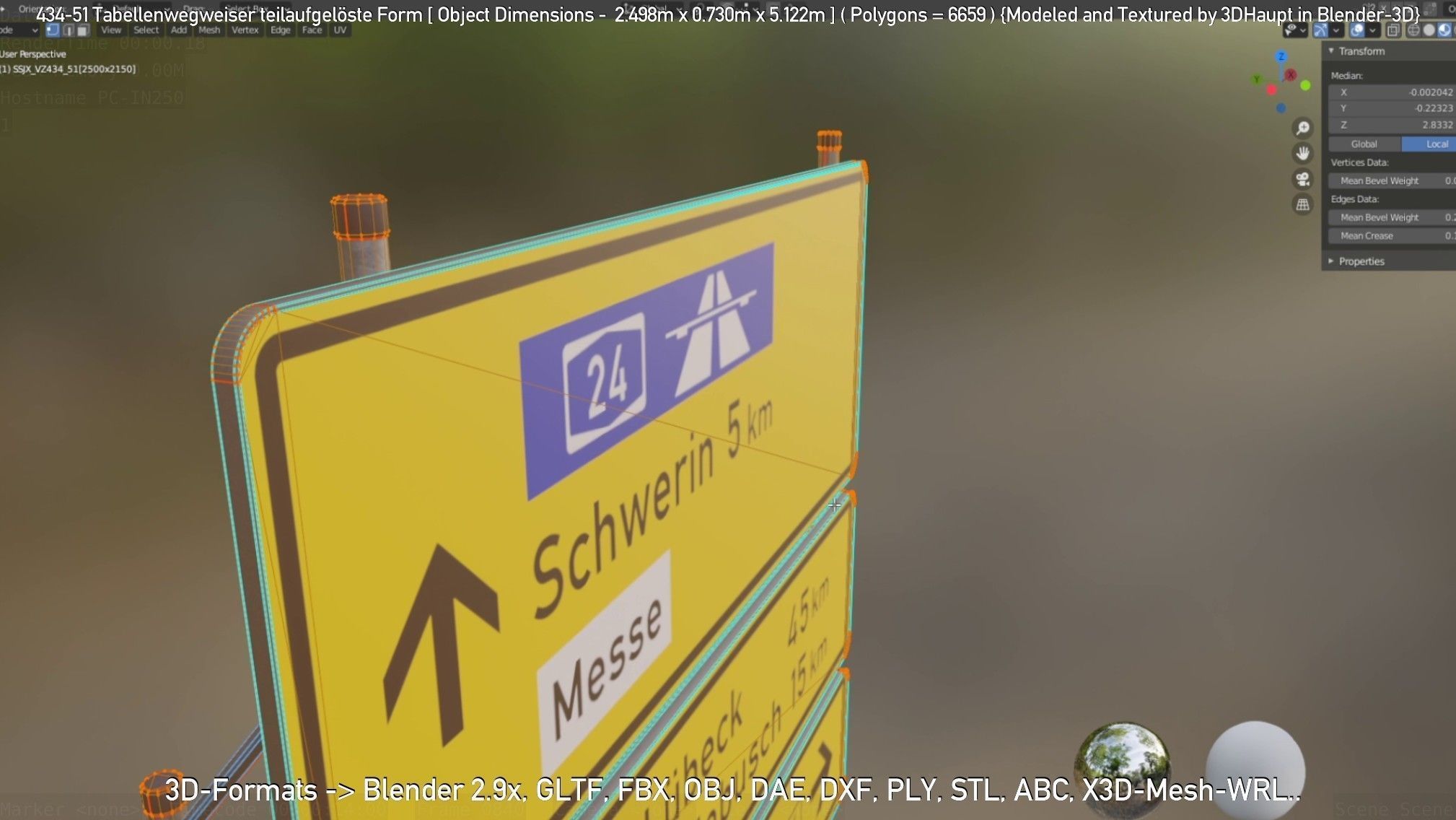 German Traffic Sign 434-51 Tabellenwegweiser  Low-poly 3D model_22