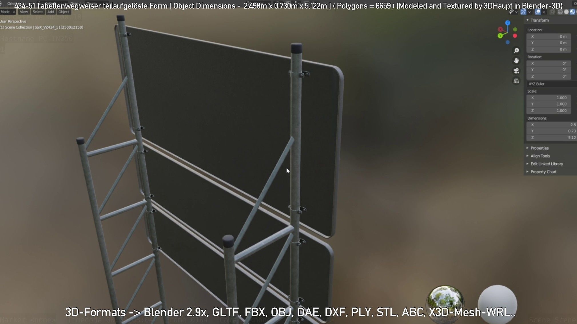 German Traffic Sign 434-51 Tabellenwegweiser  Low-poly 3D model_57