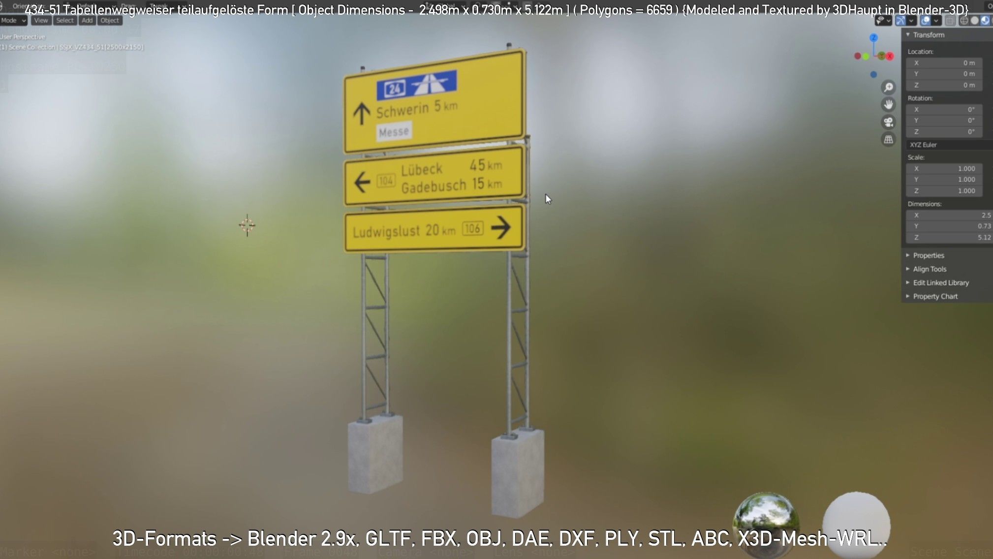 German Traffic Sign 434-51 Tabellenwegweiser  Low-poly 3D model_6