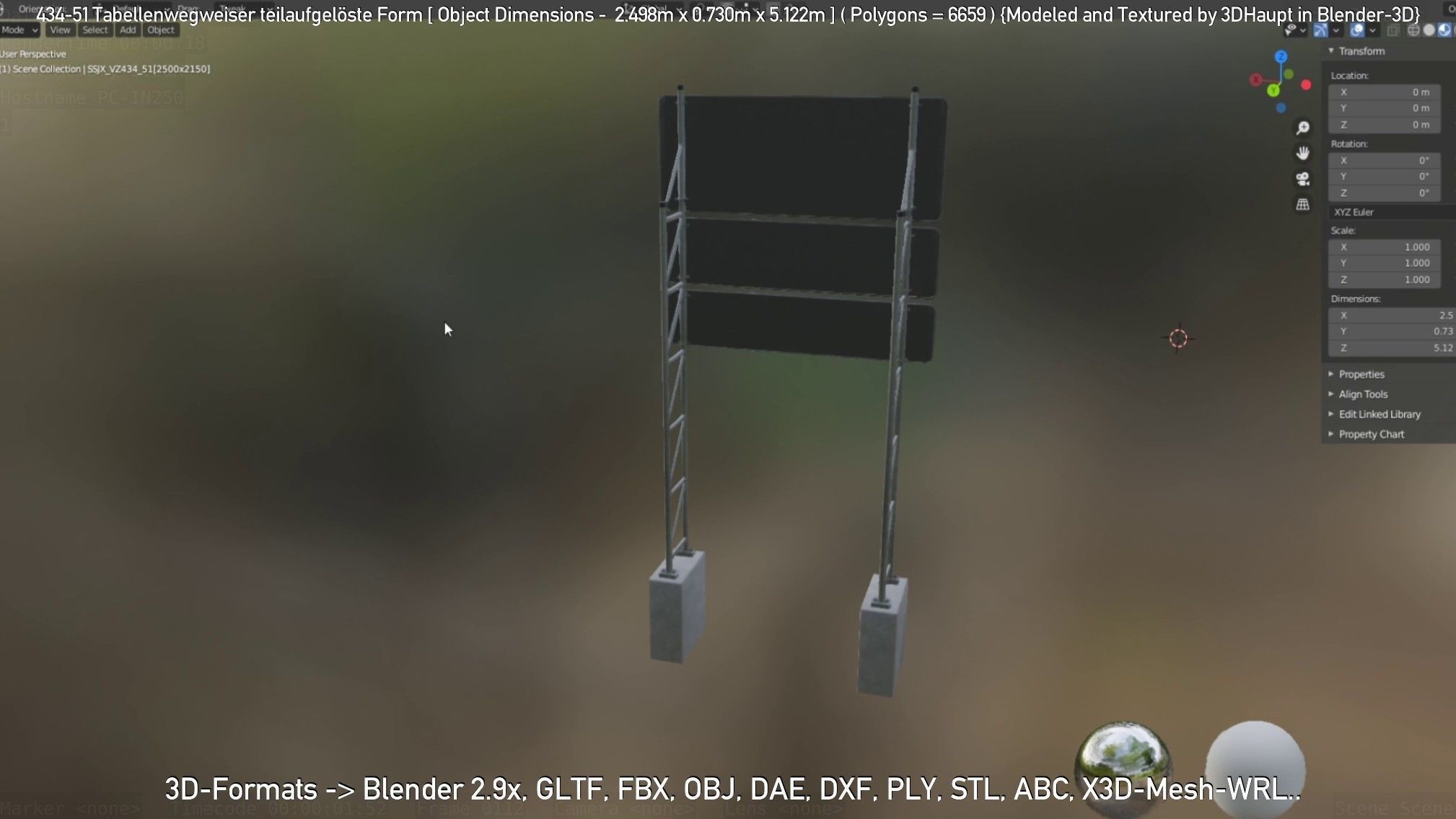 German Traffic Sign 434-51 Tabellenwegweiser  Low-poly 3D model_9