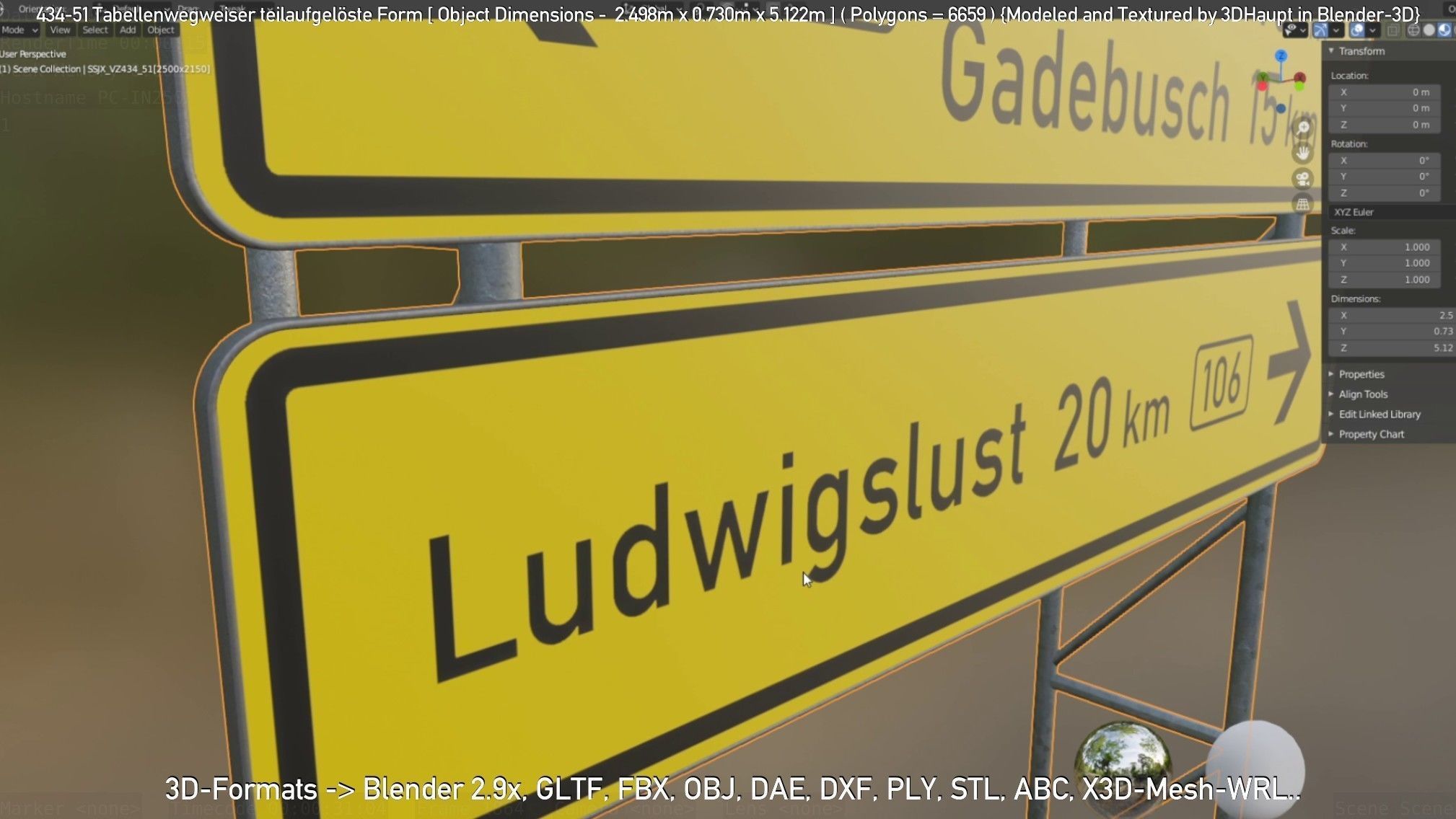 German Traffic Sign 434-51 Tabellenwegweiser  Low-poly 3D model_48