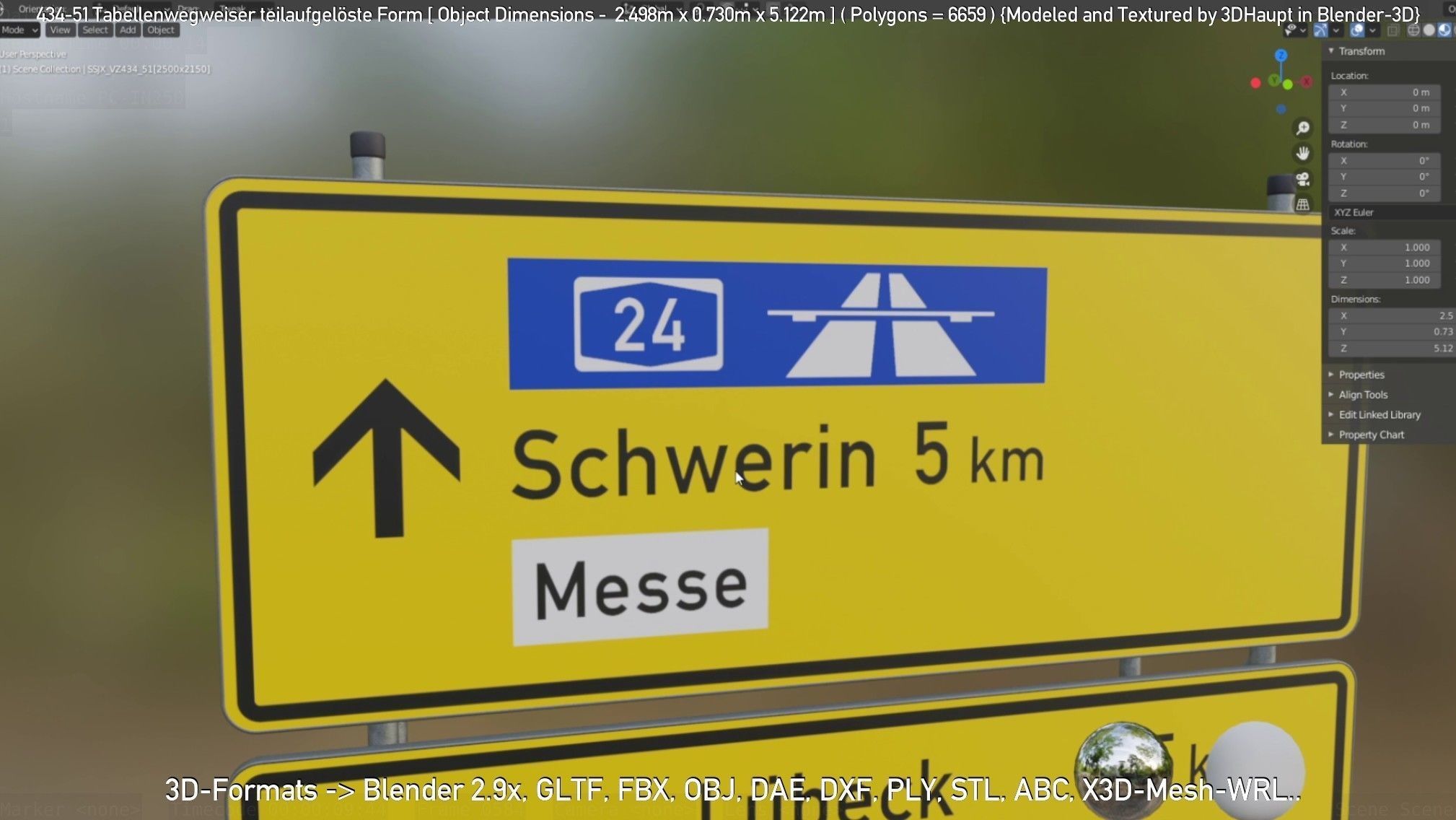 German Traffic Sign 434-51 Tabellenwegweiser  Low-poly 3D model_14