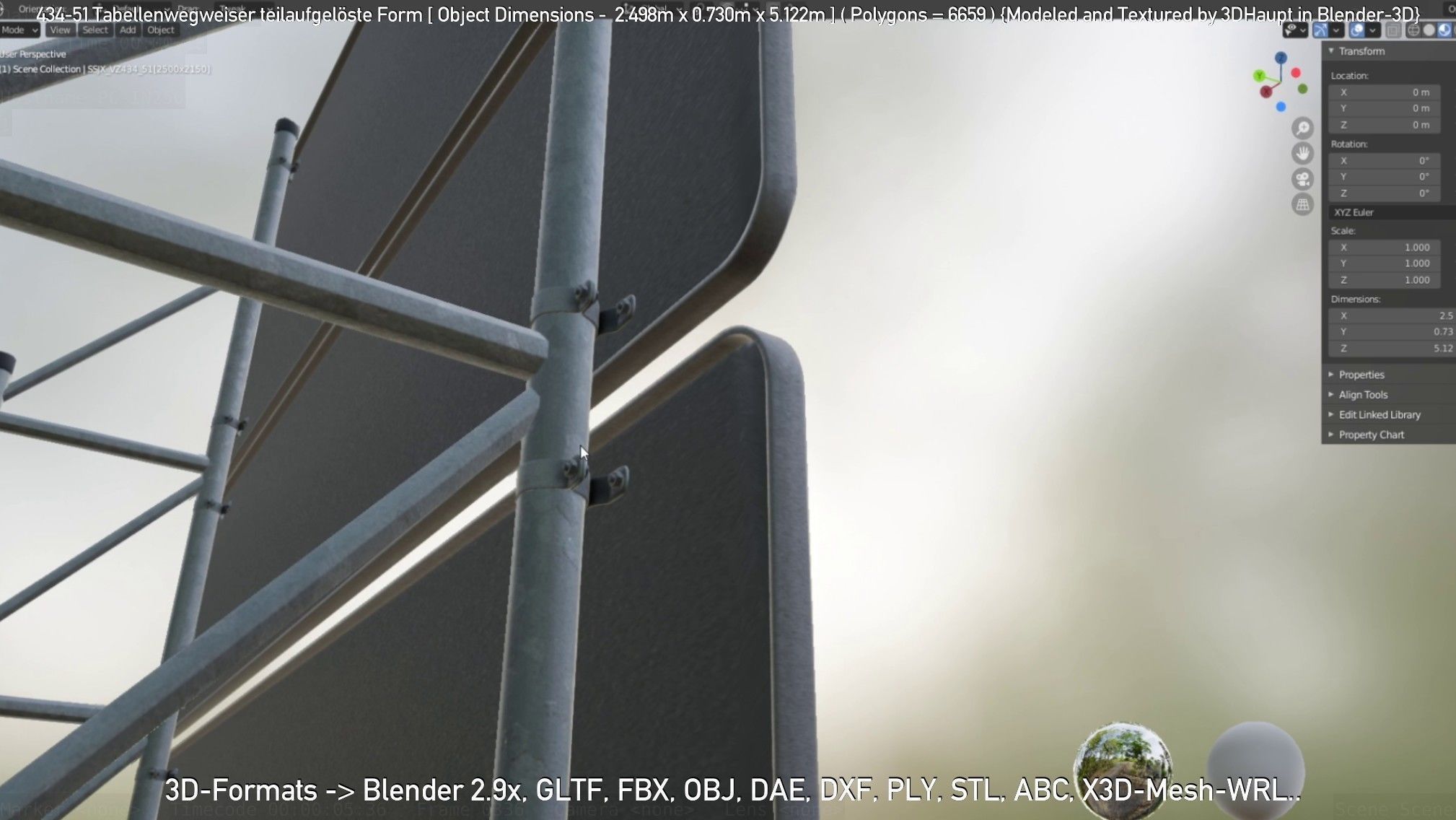 German Traffic Sign 434-51 Tabellenwegweiser  Low-poly 3D model_29