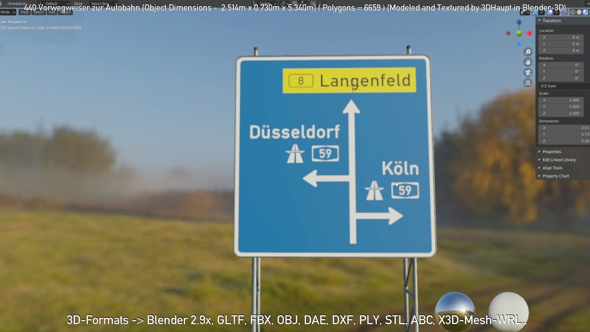 German Traffic Sign 440 Vorwegweiser zur Autobahn Low-poly 3D model_16