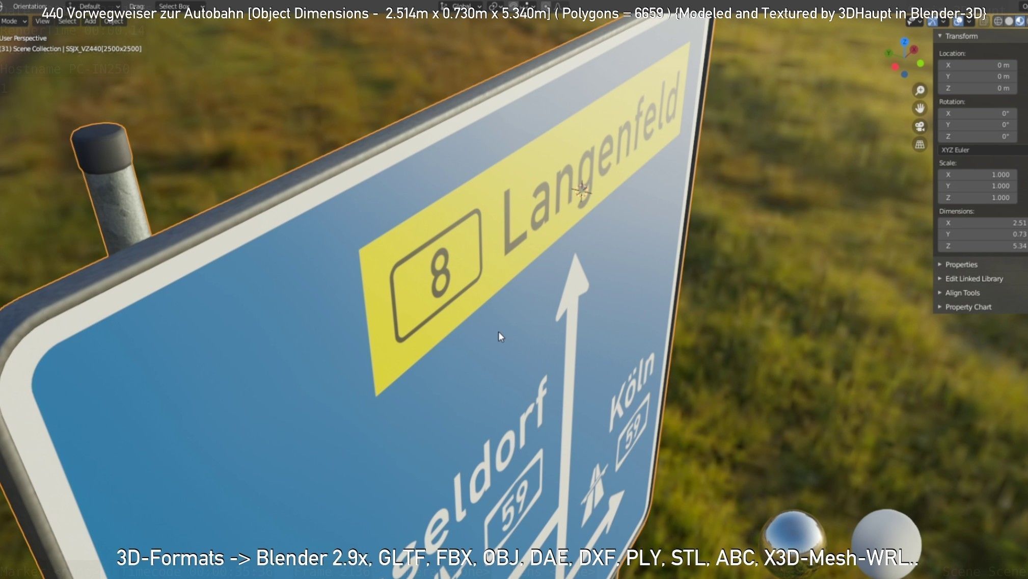 German Traffic Sign 440 Vorwegweiser zur Autobahn Low-poly 3D model_58