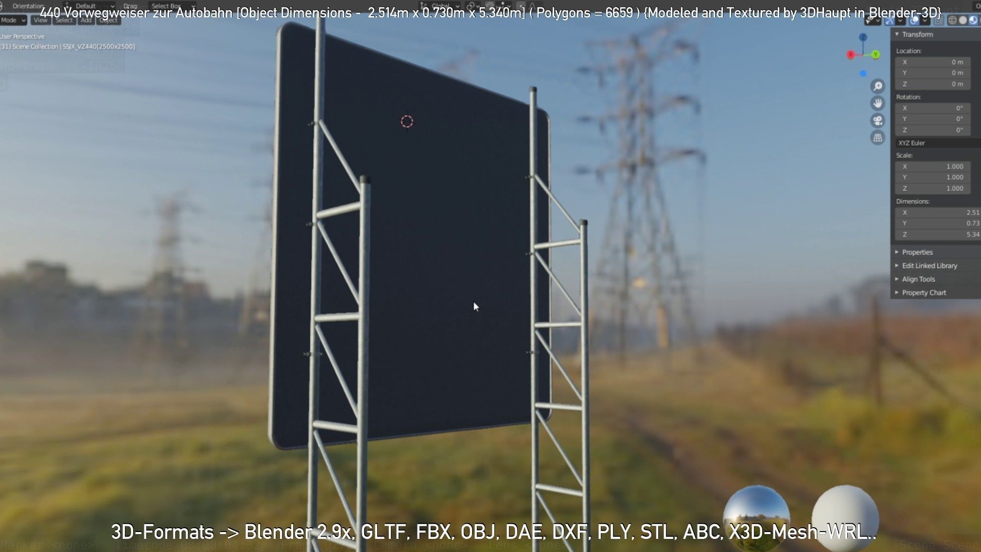 German Traffic Sign 440 Vorwegweiser zur Autobahn Low-poly 3D model_98