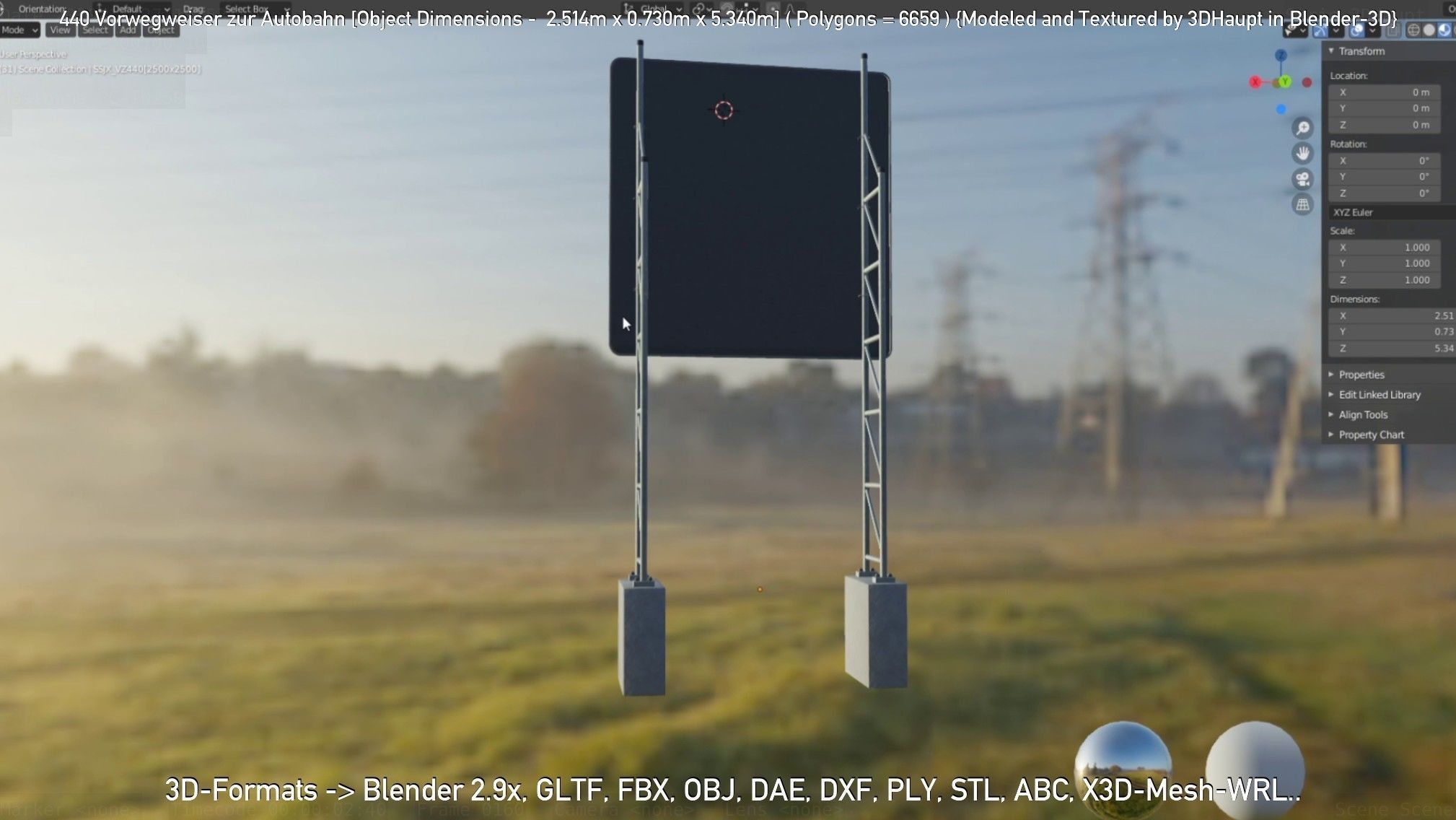 German Traffic Sign 440 Vorwegweiser zur Autobahn Low-poly 3D model_3