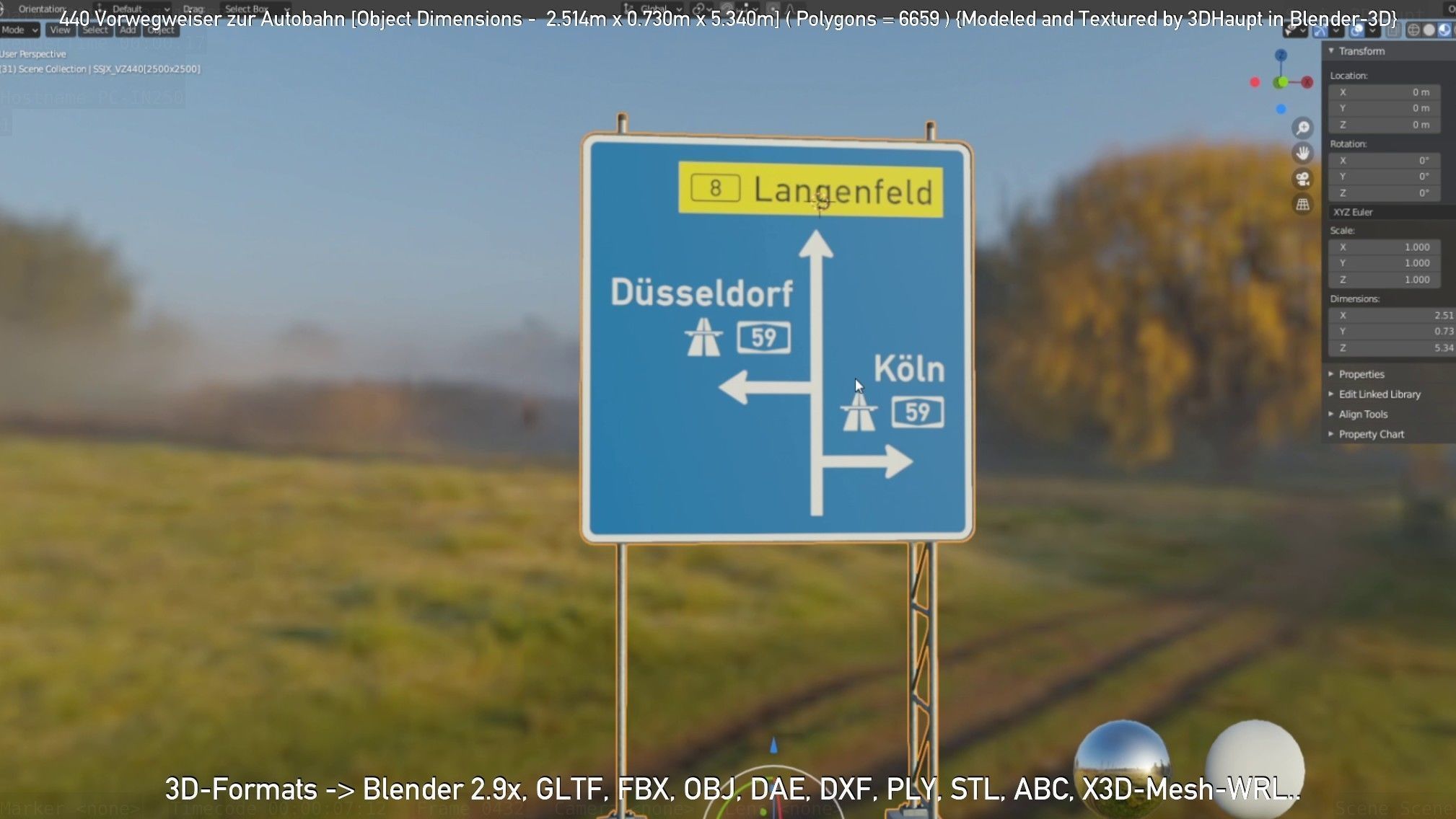 German Traffic Sign 440 Vorwegweiser zur Autobahn Low-poly 3D model_18