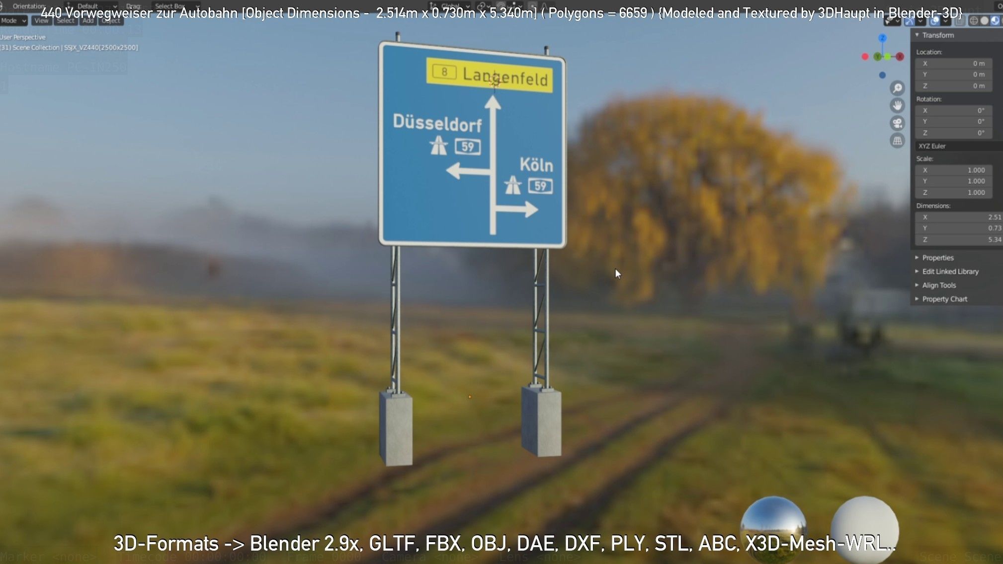 German Traffic Sign 440 Vorwegweiser zur Autobahn Low-poly 3D model_2
