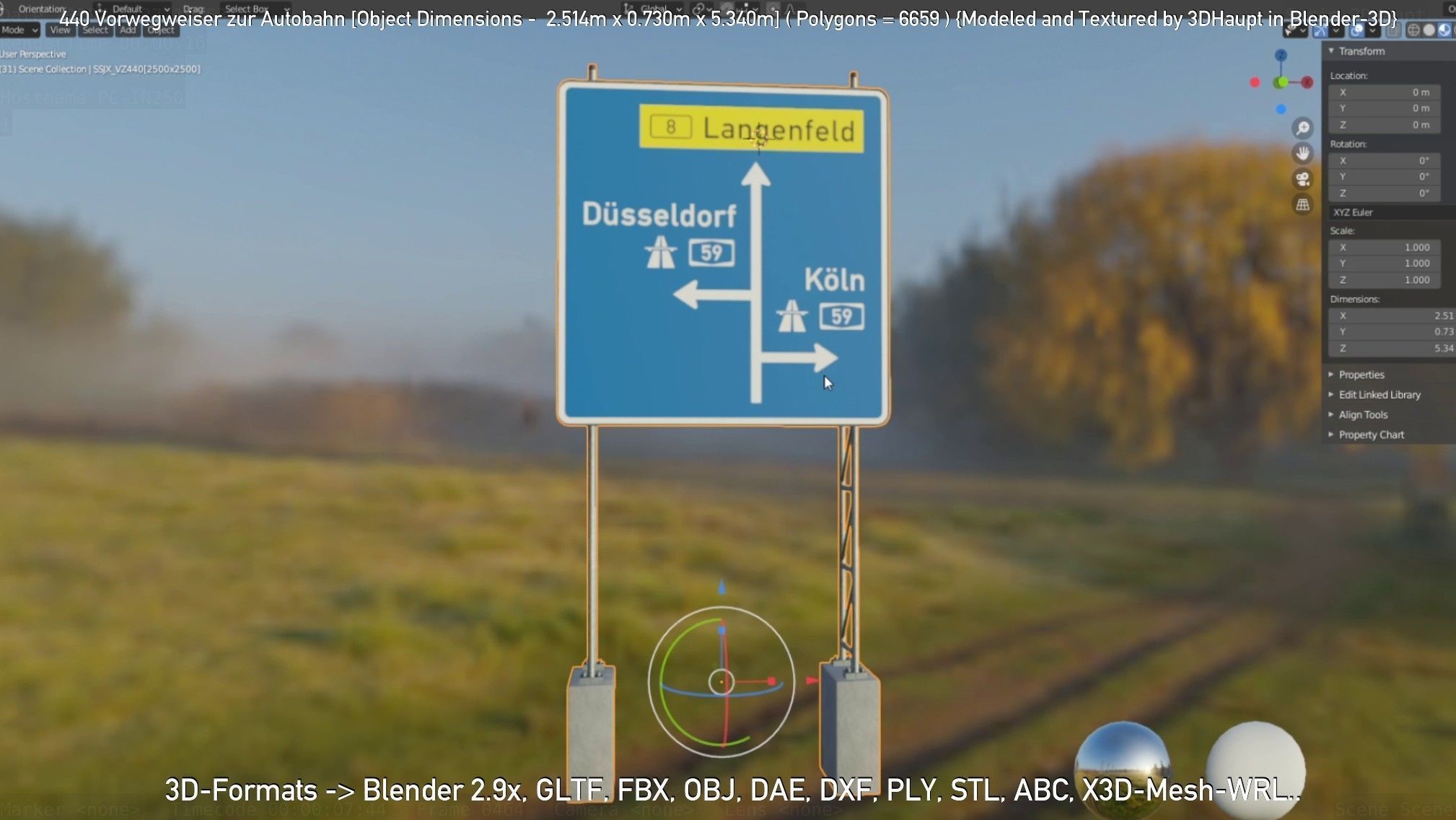 German Traffic Sign 440 Vorwegweiser zur Autobahn Low-poly 3D model_19