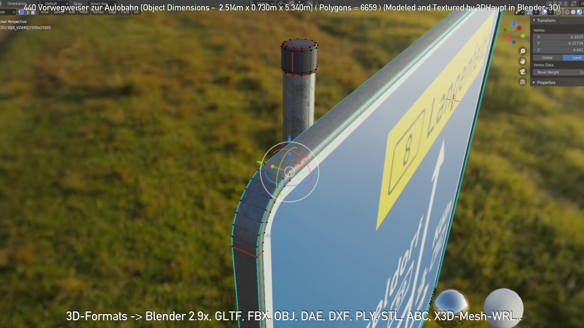 German Traffic Sign 440 Vorwegweiser zur Autobahn Low-poly 3D model_63
