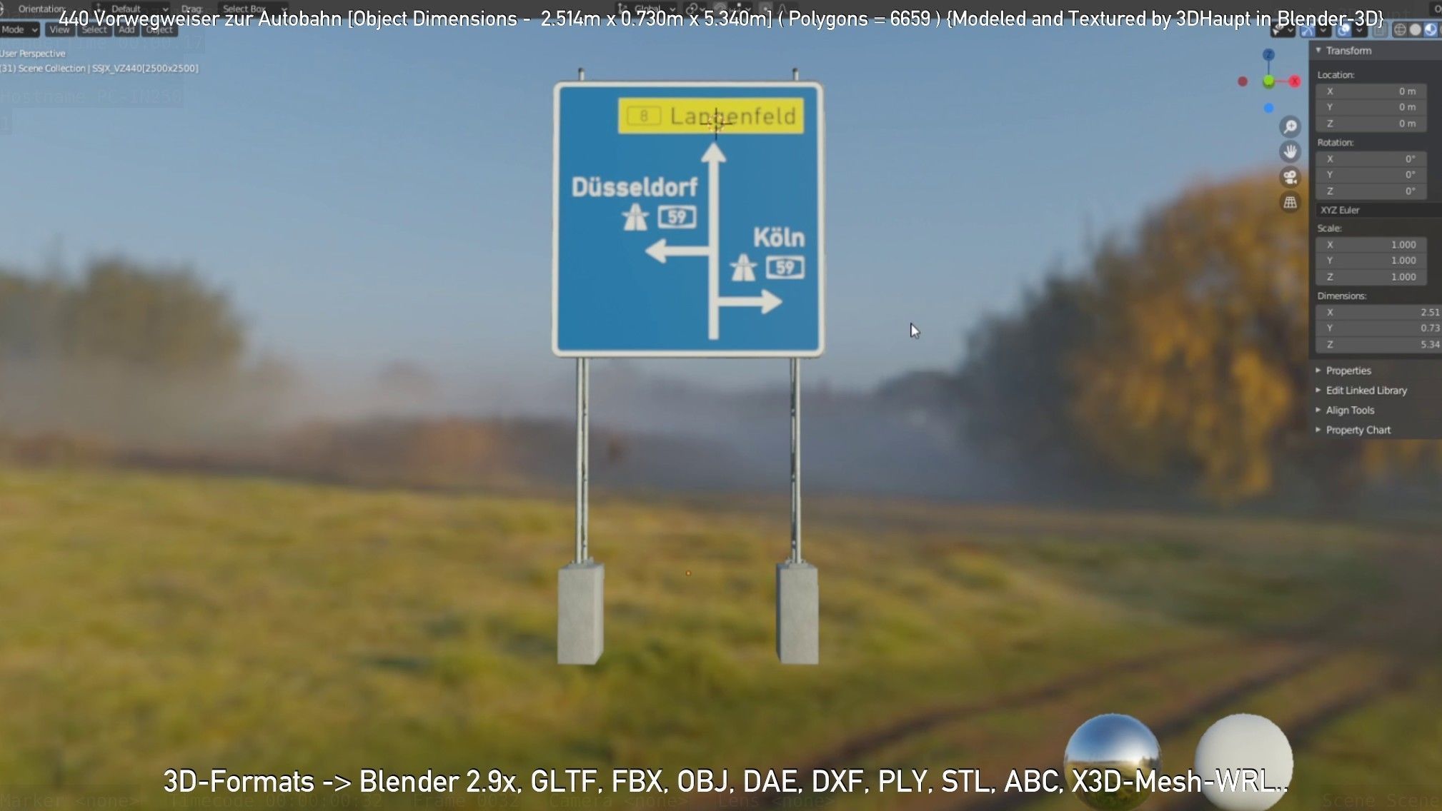 German Traffic Sign 440 Vorwegweiser zur Autobahn Low-poly 3D model_95
