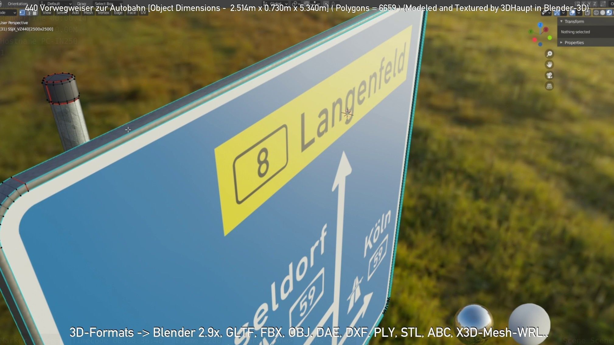 German Traffic Sign 440 Vorwegweiser zur Autobahn Low-poly 3D model_60