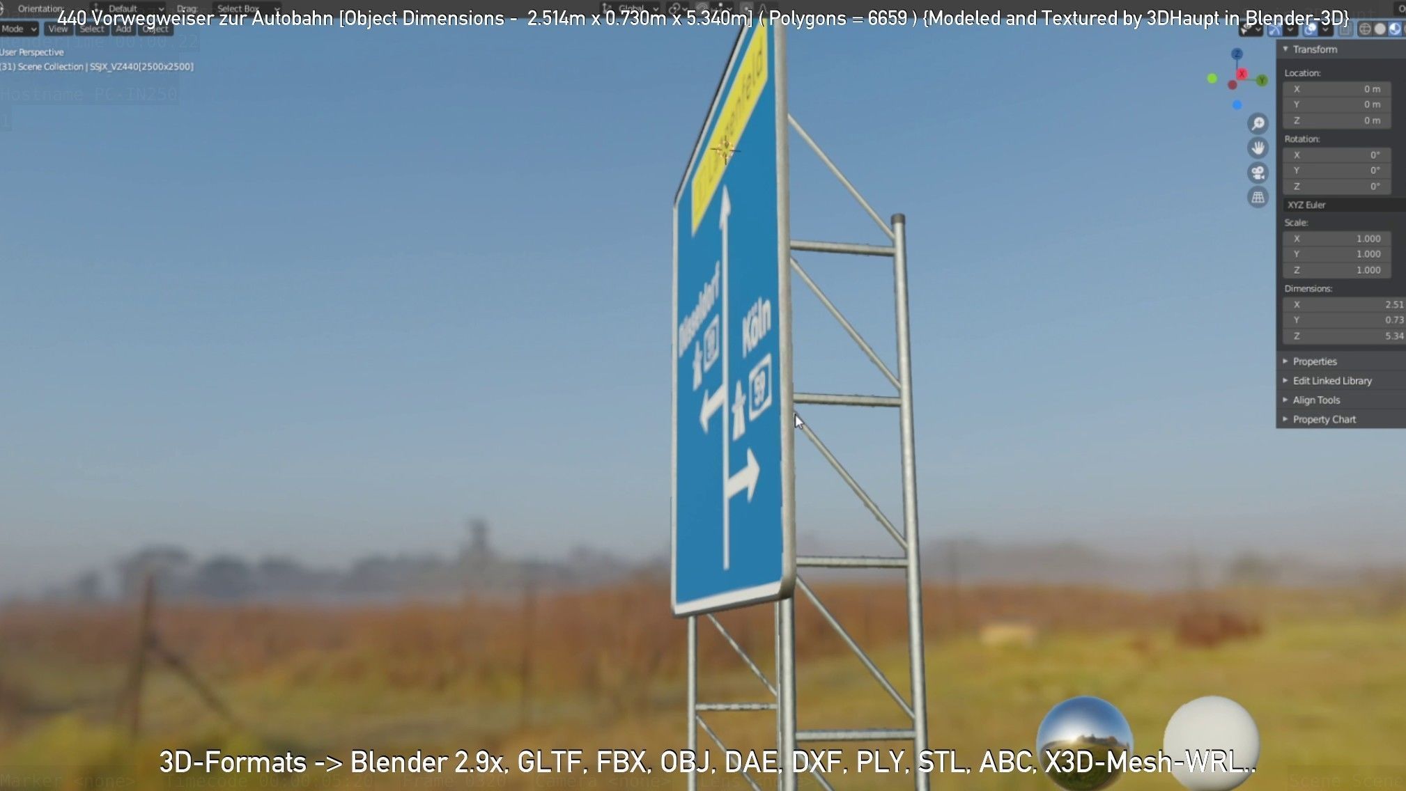 German Traffic Sign 440 Vorwegweiser zur Autobahn Low-poly 3D model_14