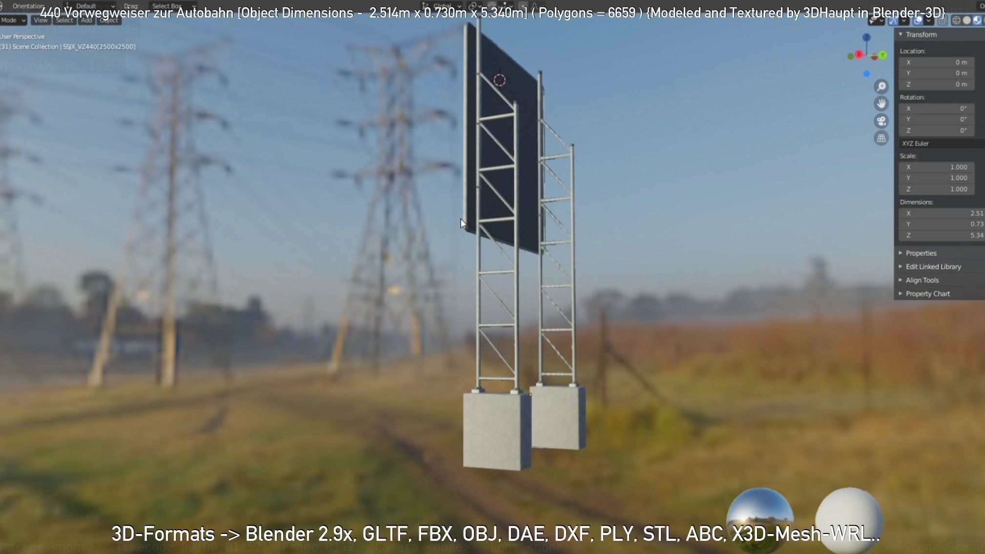 German Traffic Sign 440 Vorwegweiser zur Autobahn Low-poly 3D model_8