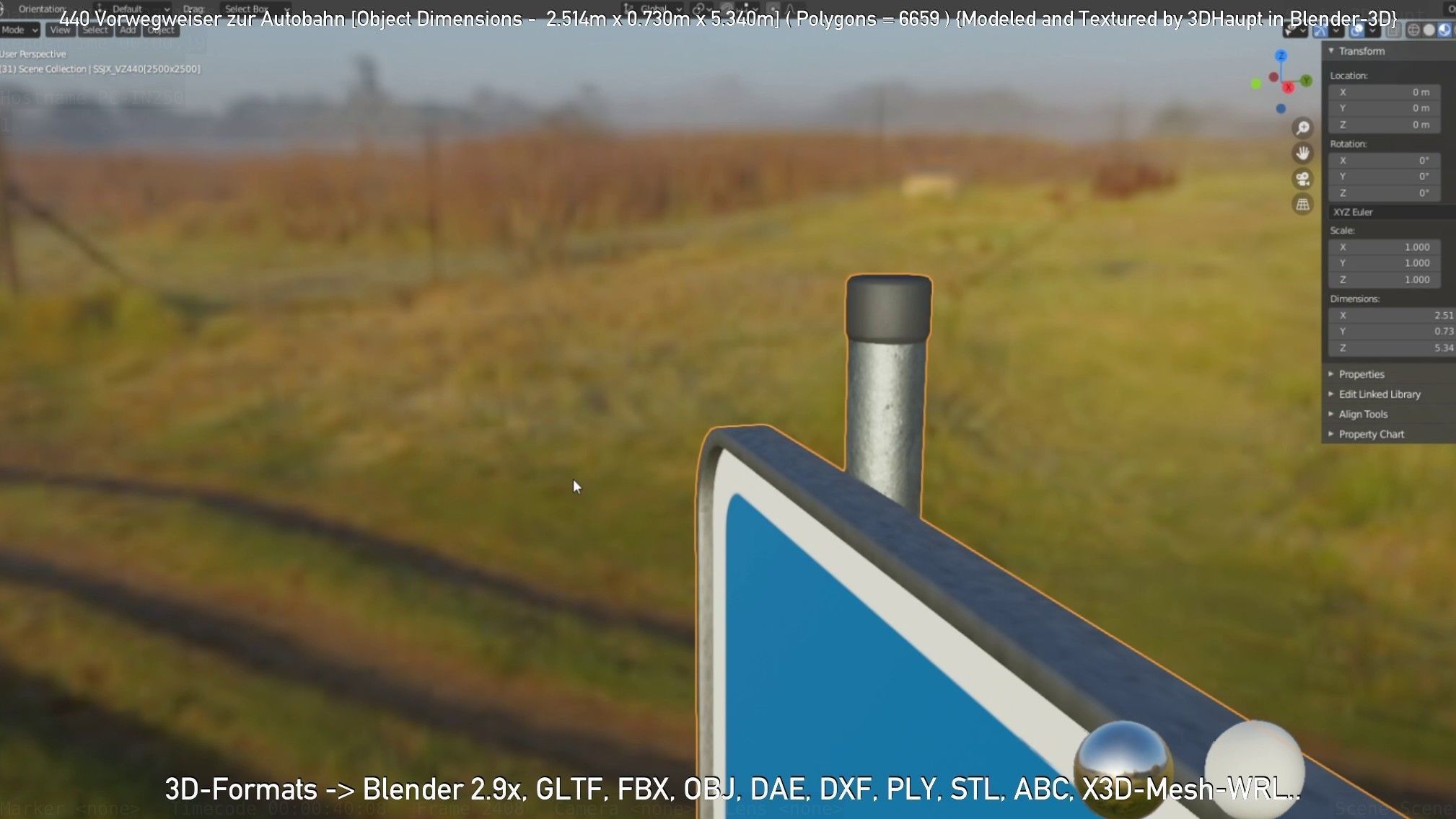 German Traffic Sign 440 Vorwegweiser zur Autobahn Low-poly 3D model_64