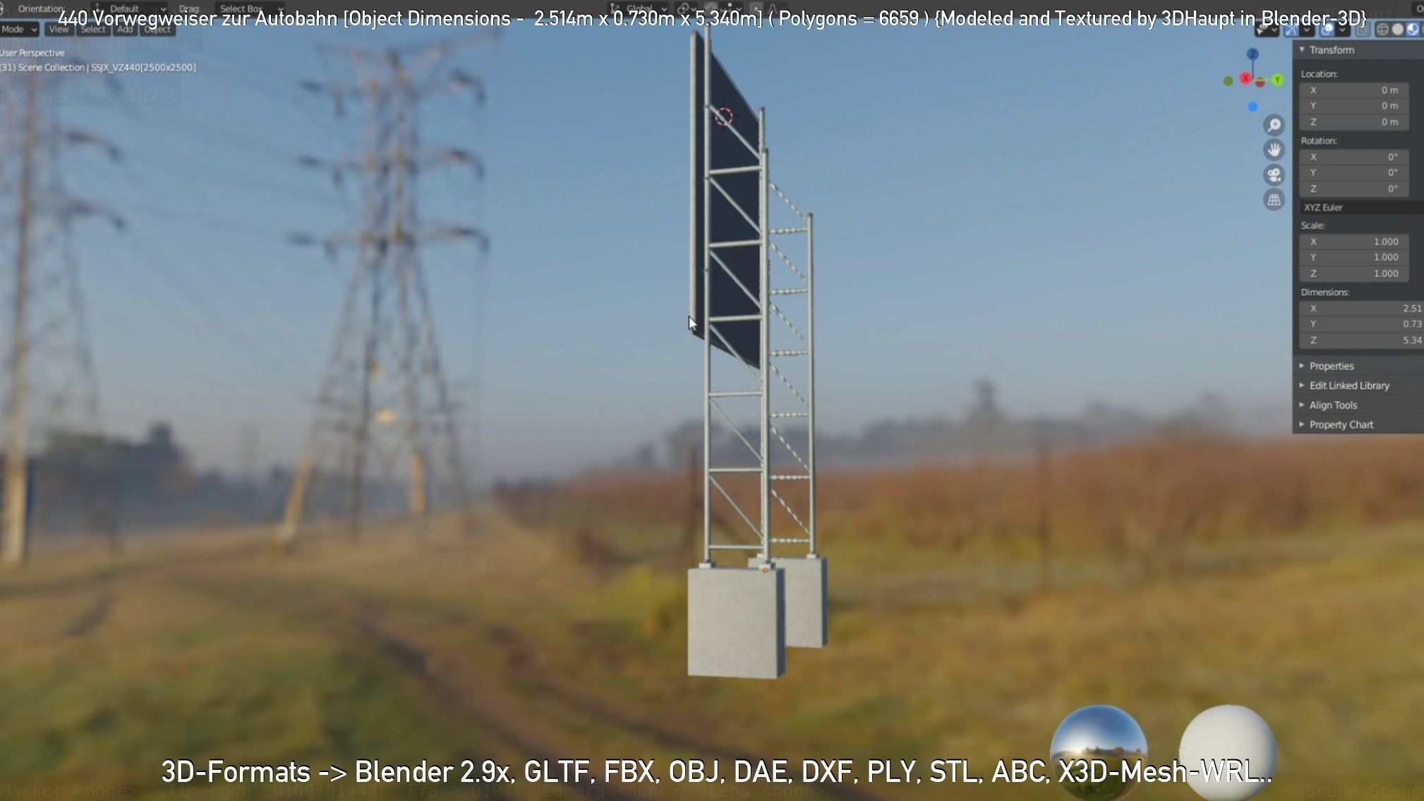 German Traffic Sign 440 Vorwegweiser zur Autobahn Low-poly 3D model_96