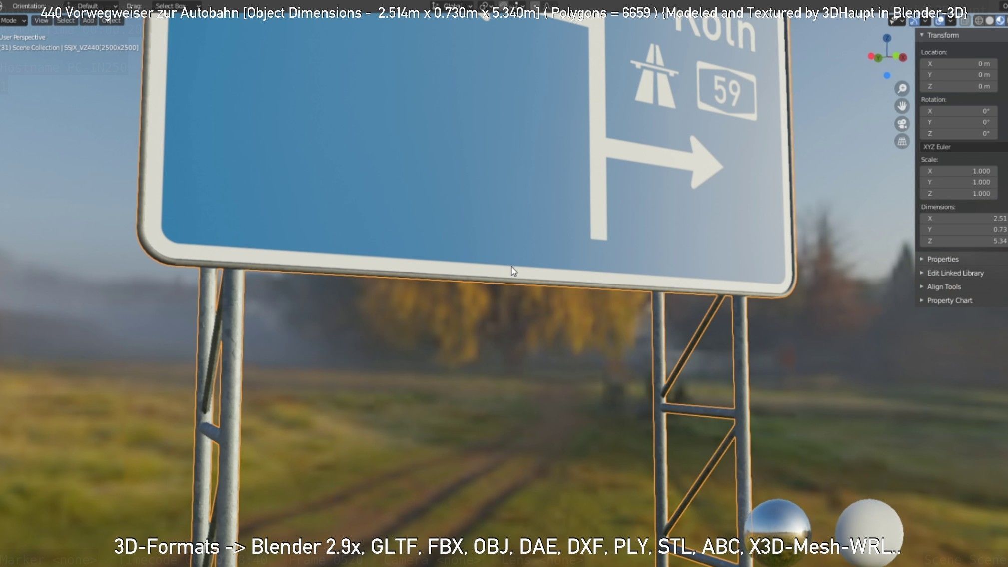 German Traffic Sign 440 Vorwegweiser zur Autobahn Low-poly 3D model_20