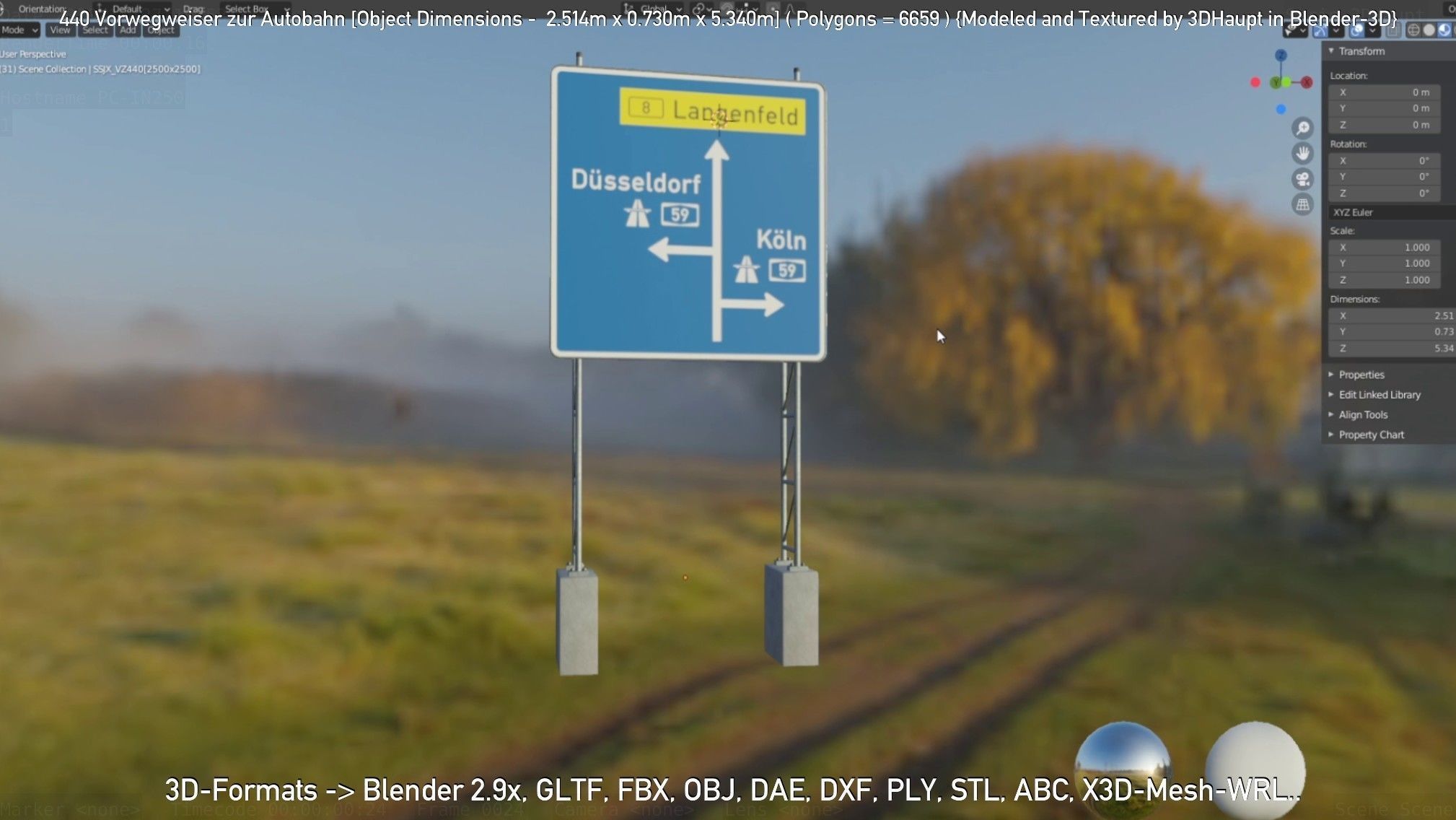 German Traffic Sign 440 Vorwegweiser zur Autobahn Low-poly 3D model_4