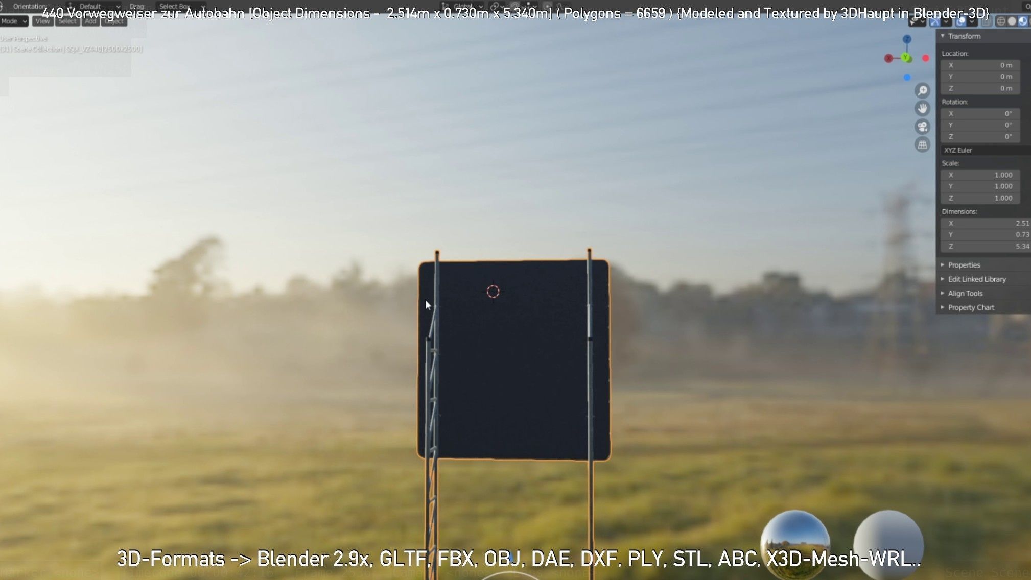 German Traffic Sign 440 Vorwegweiser zur Autobahn Low-poly 3D model_68