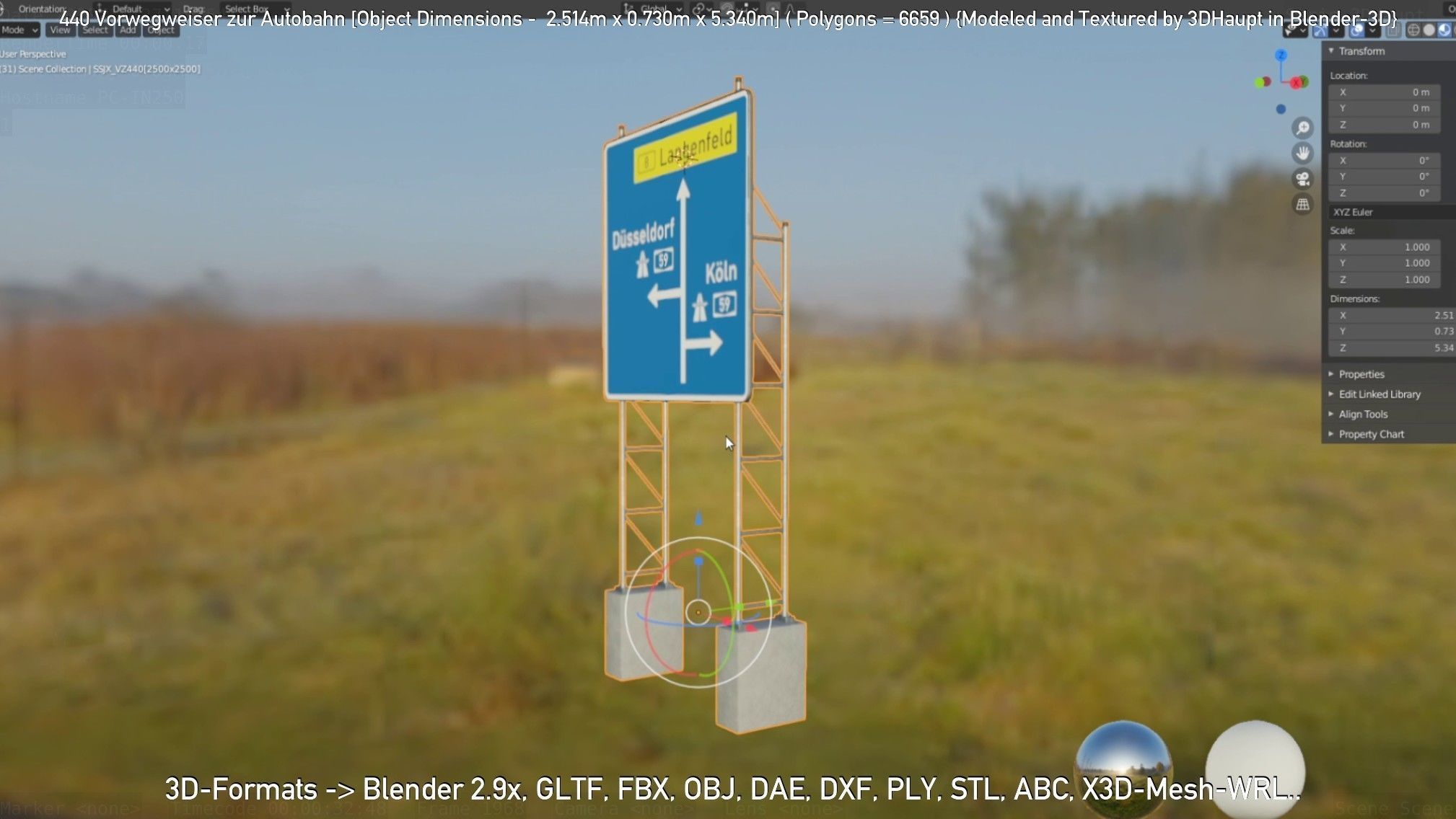 German Traffic Sign 440 Vorwegweiser zur Autobahn Low-poly 3D model_55