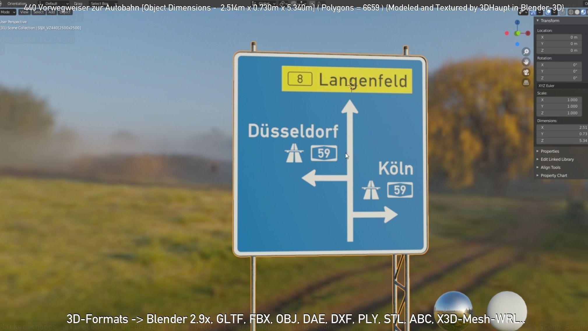 German Traffic Sign 440 Vorwegweiser zur Autobahn Low-poly 3D model_17