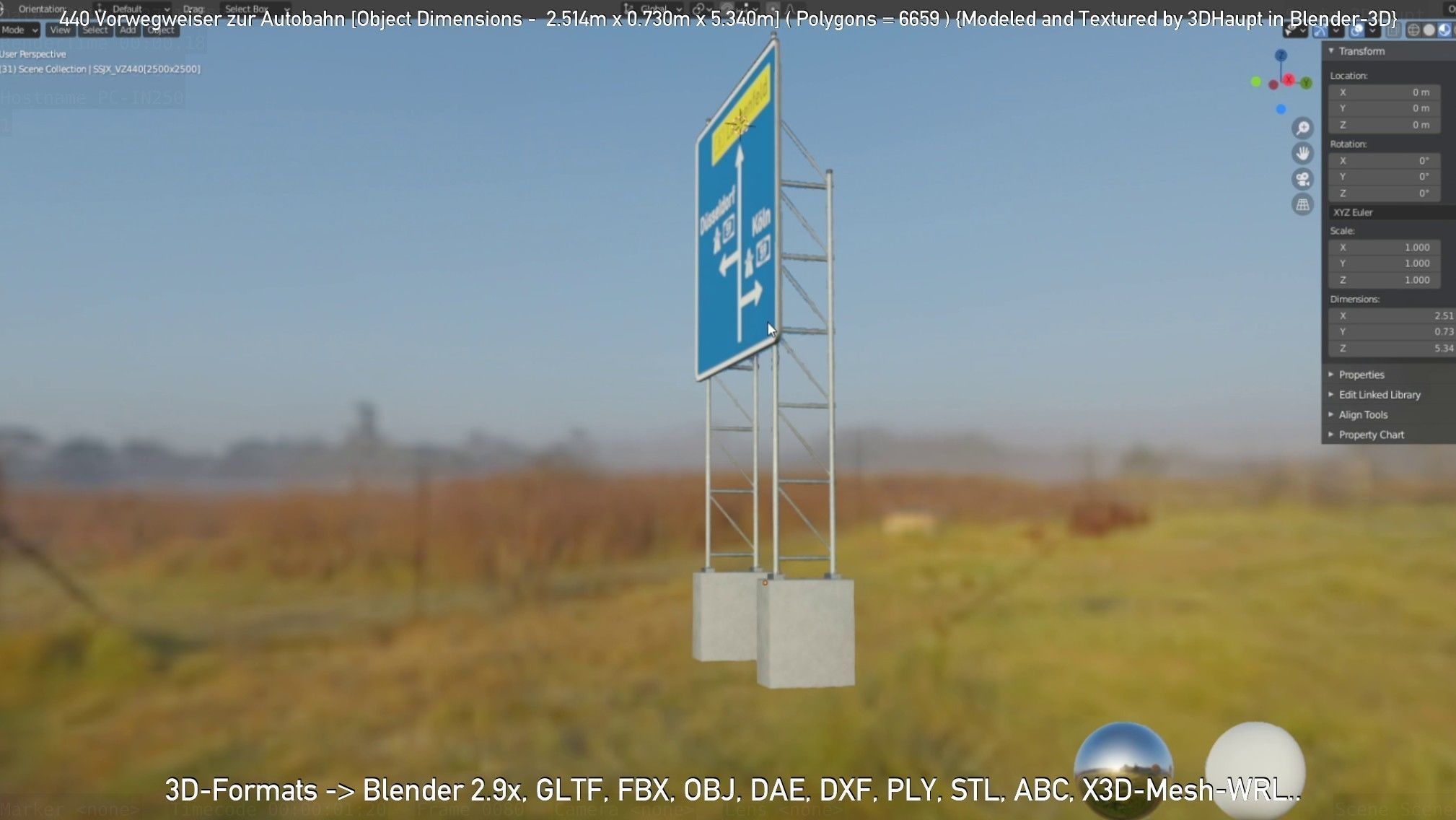 German Traffic Sign 440 Vorwegweiser zur Autobahn Low-poly 3D model_6