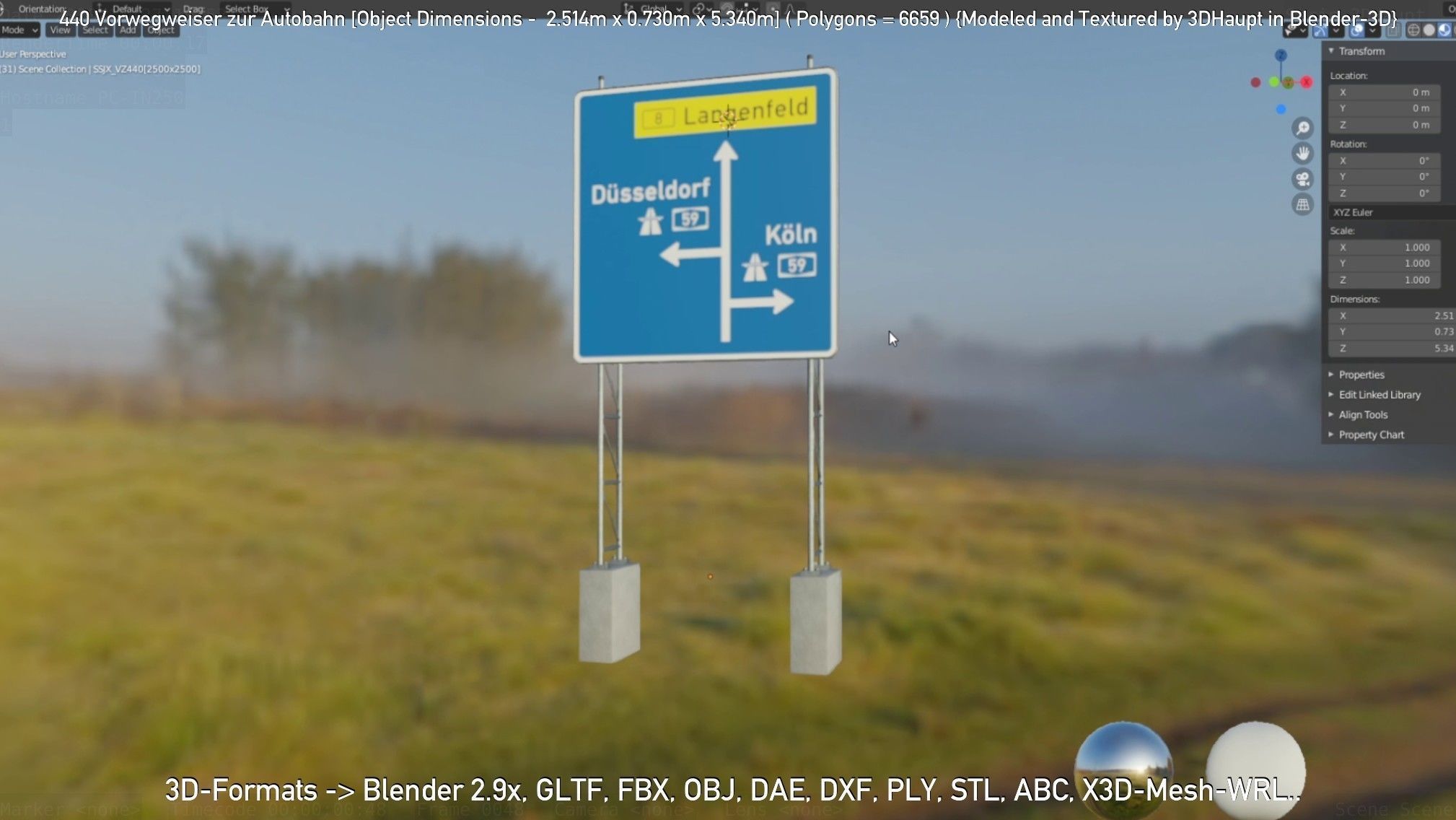 German Traffic Sign 440 Vorwegweiser zur Autobahn Low-poly 3D model_5
