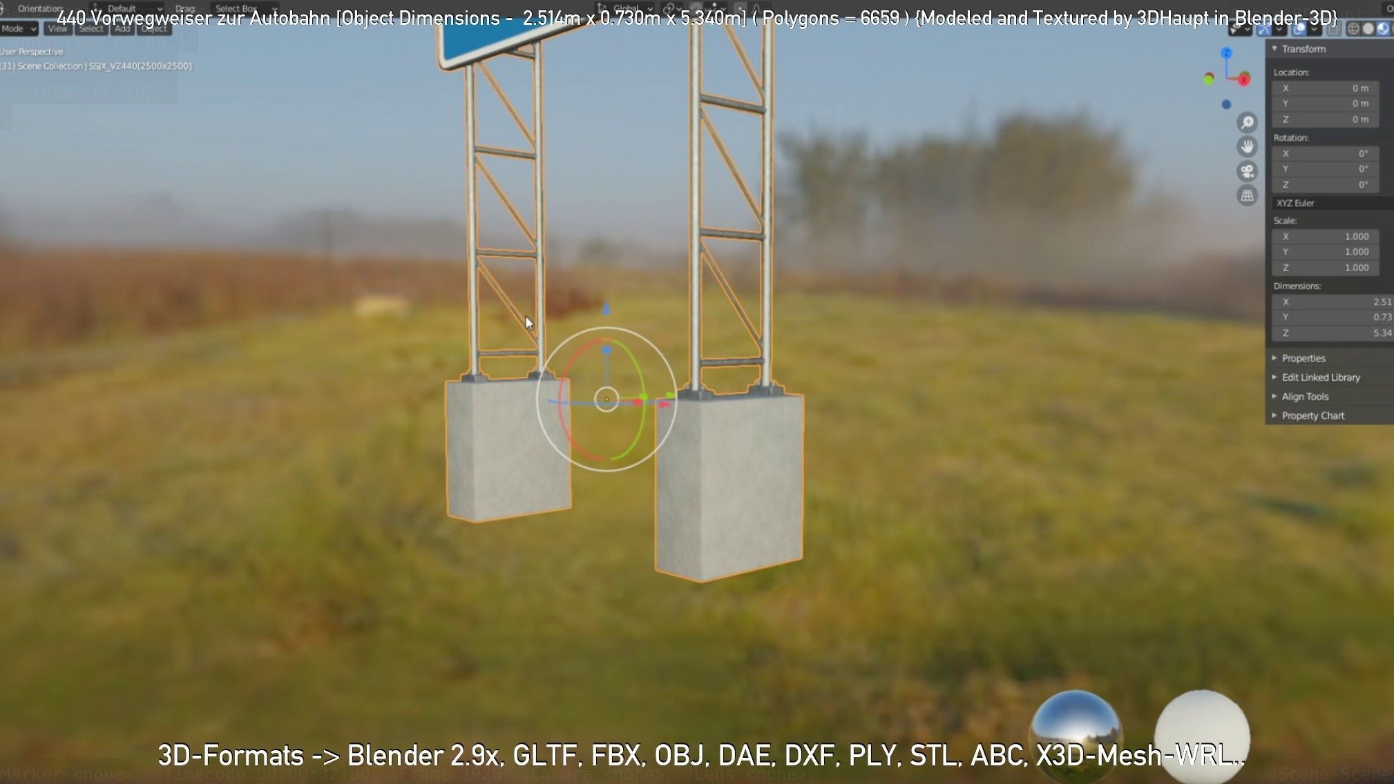 German Traffic Sign 440 Vorwegweiser zur Autobahn Low-poly 3D model_54