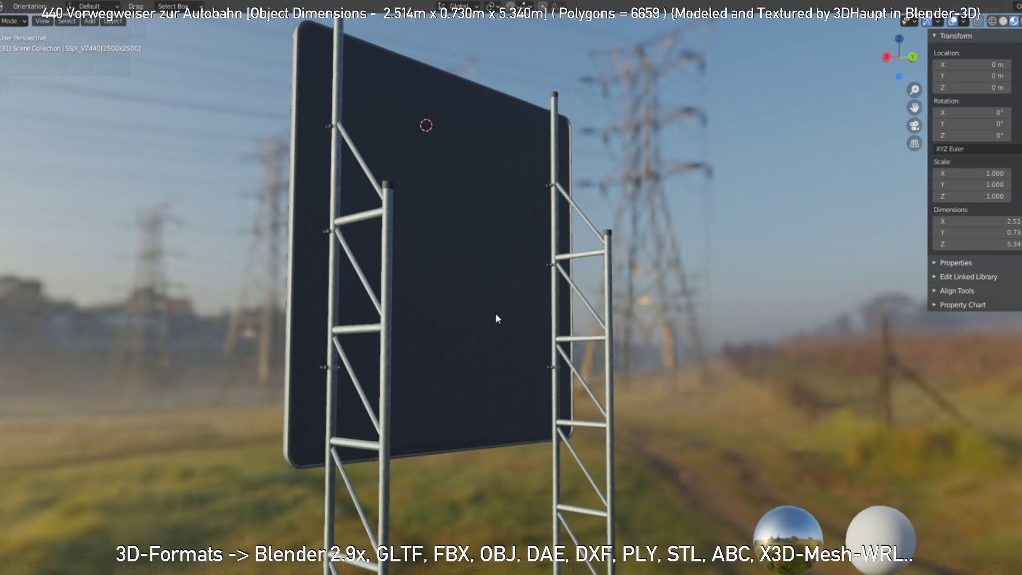 German Traffic Sign 440 Vorwegweiser zur Autobahn Low-poly 3D model_13