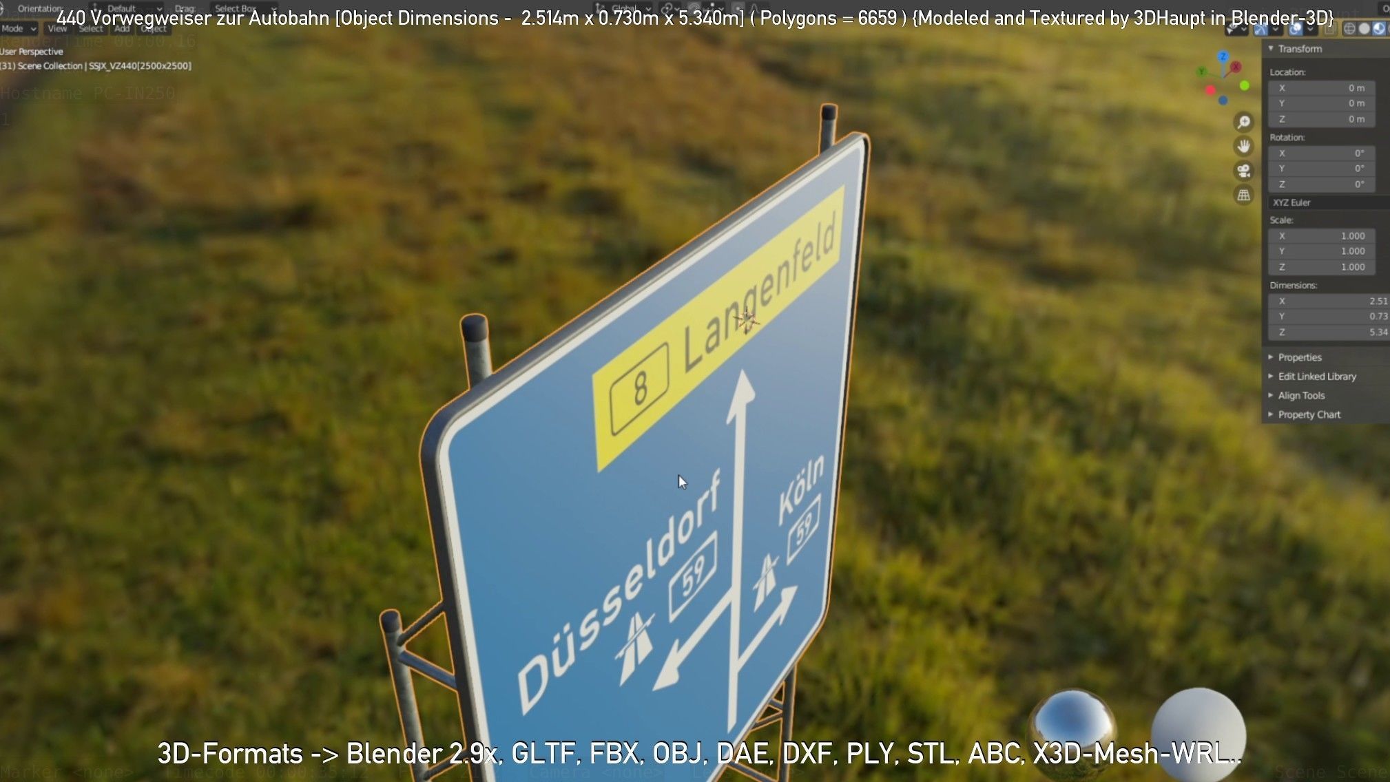 German Traffic Sign 440 Vorwegweiser zur Autobahn Low-poly 3D model_87