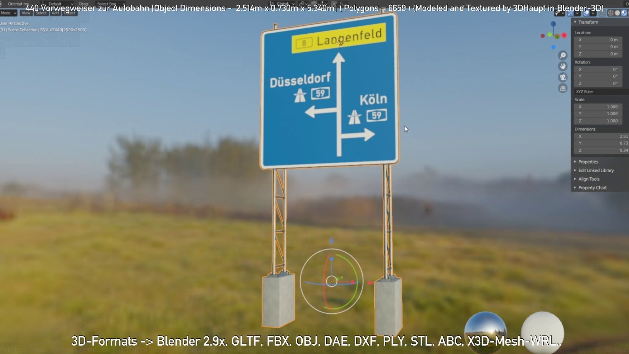 German Traffic Sign 440 Vorwegweiser zur Autobahn Low-poly 3D model_70