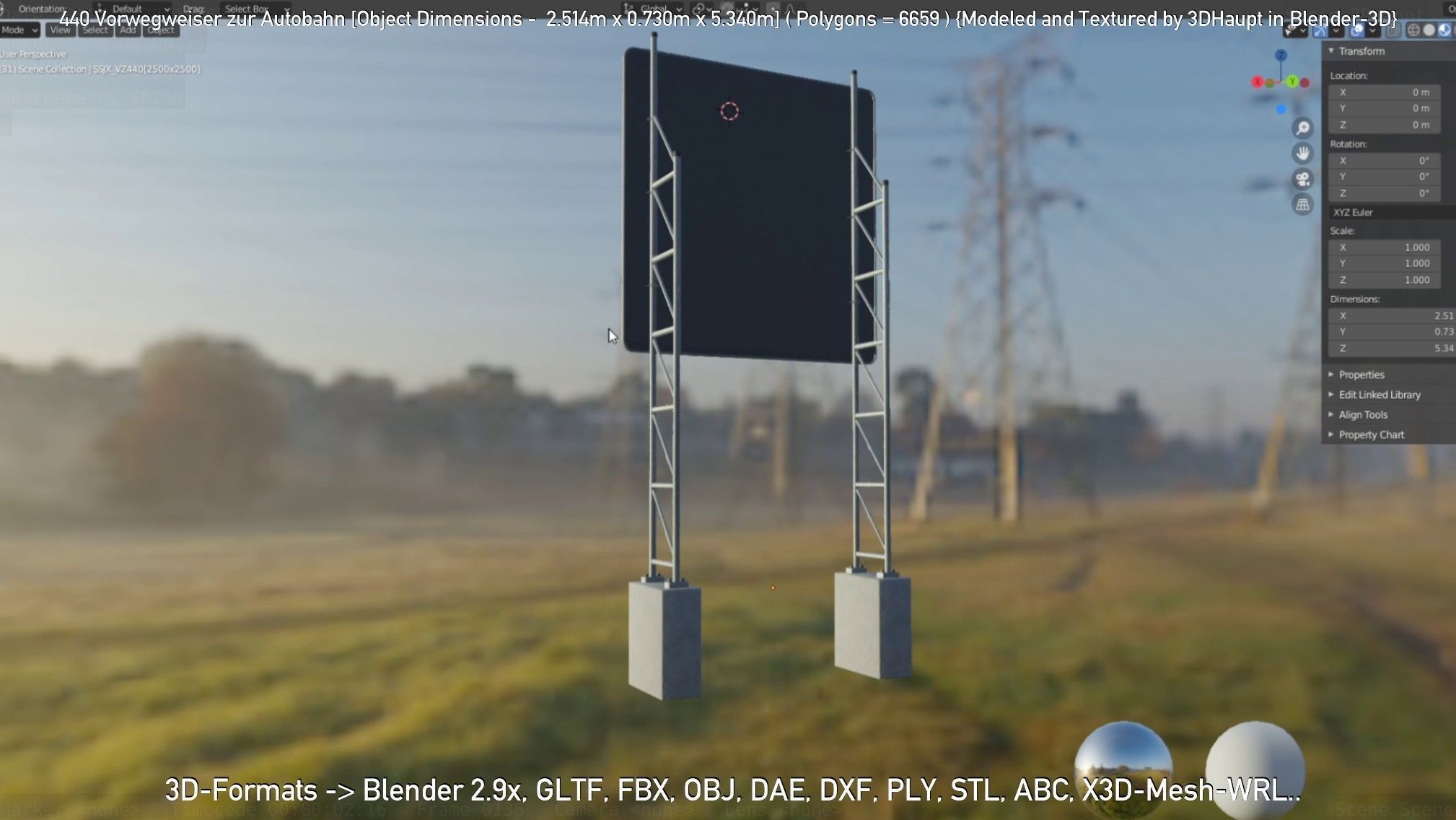 German Traffic Sign 440 Vorwegweiser zur Autobahn Low-poly 3D model_9