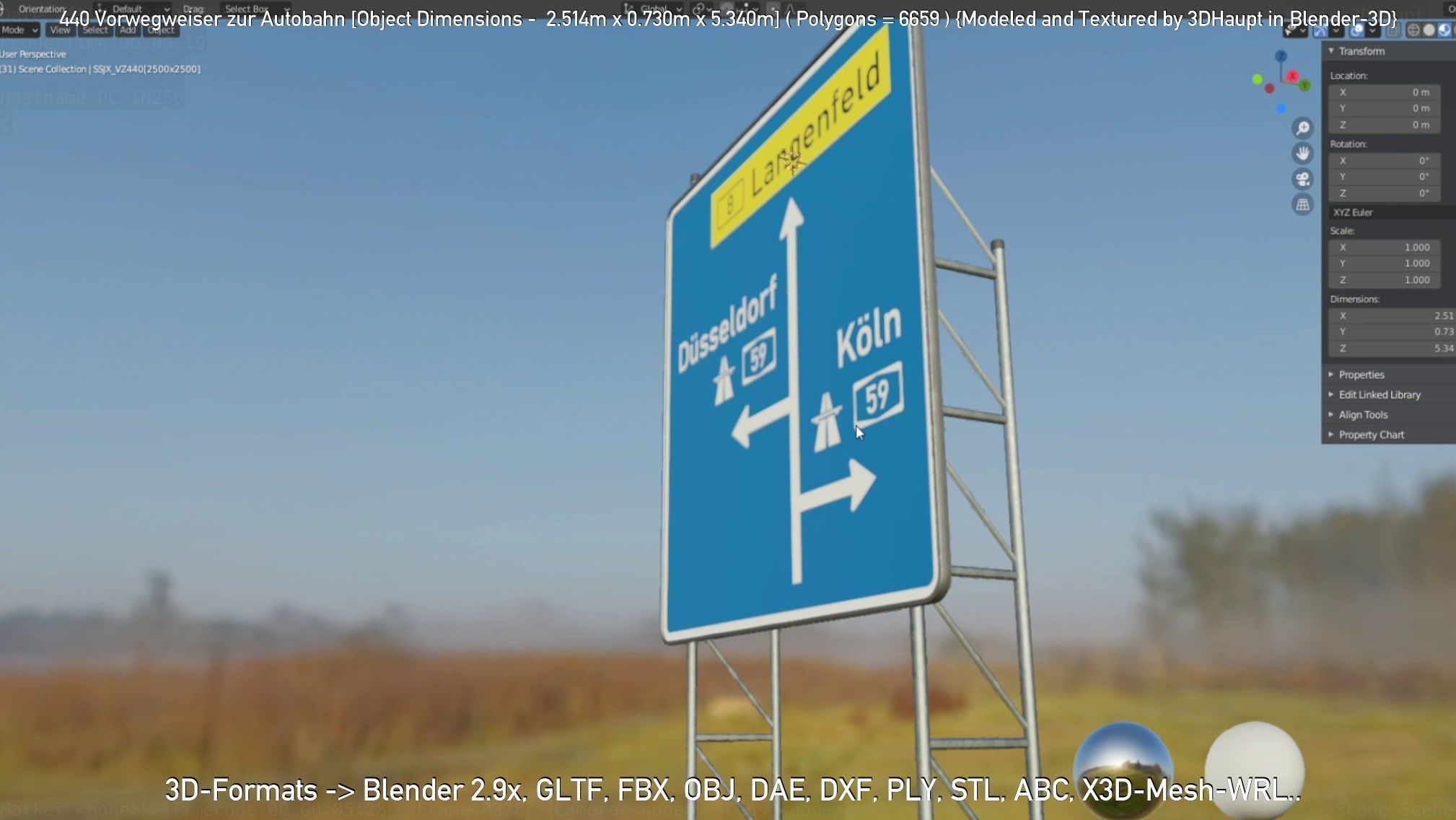 German Traffic Sign 440 Vorwegweiser zur Autobahn Low-poly 3D model_15
