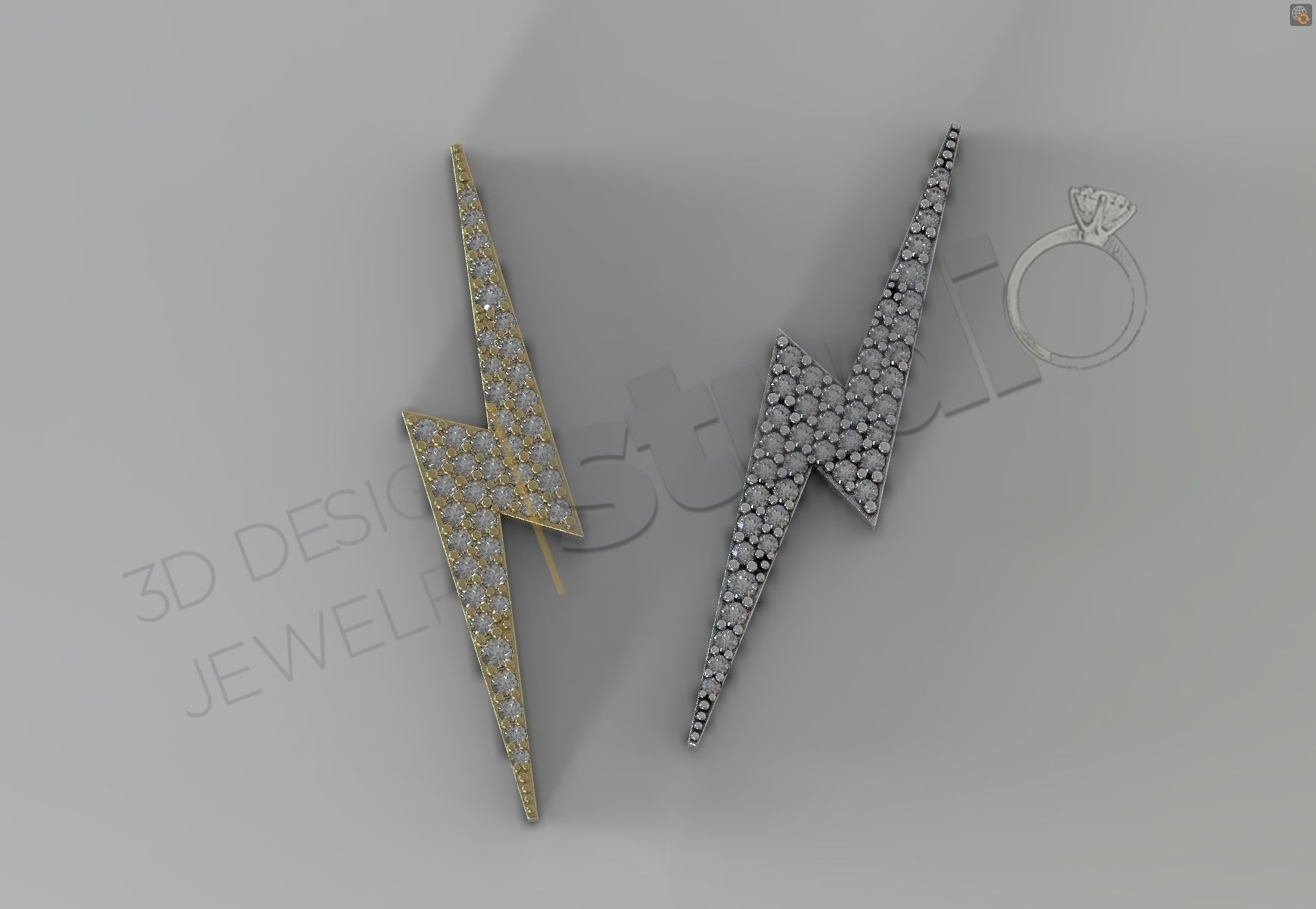High luxury thunder with gems pendant in 3d model 3D print model_3