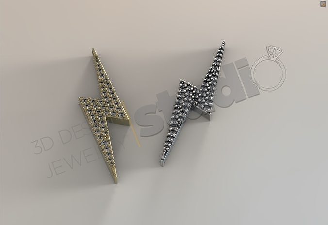 High luxury thunder with gems pendant in 3d model 3D print model